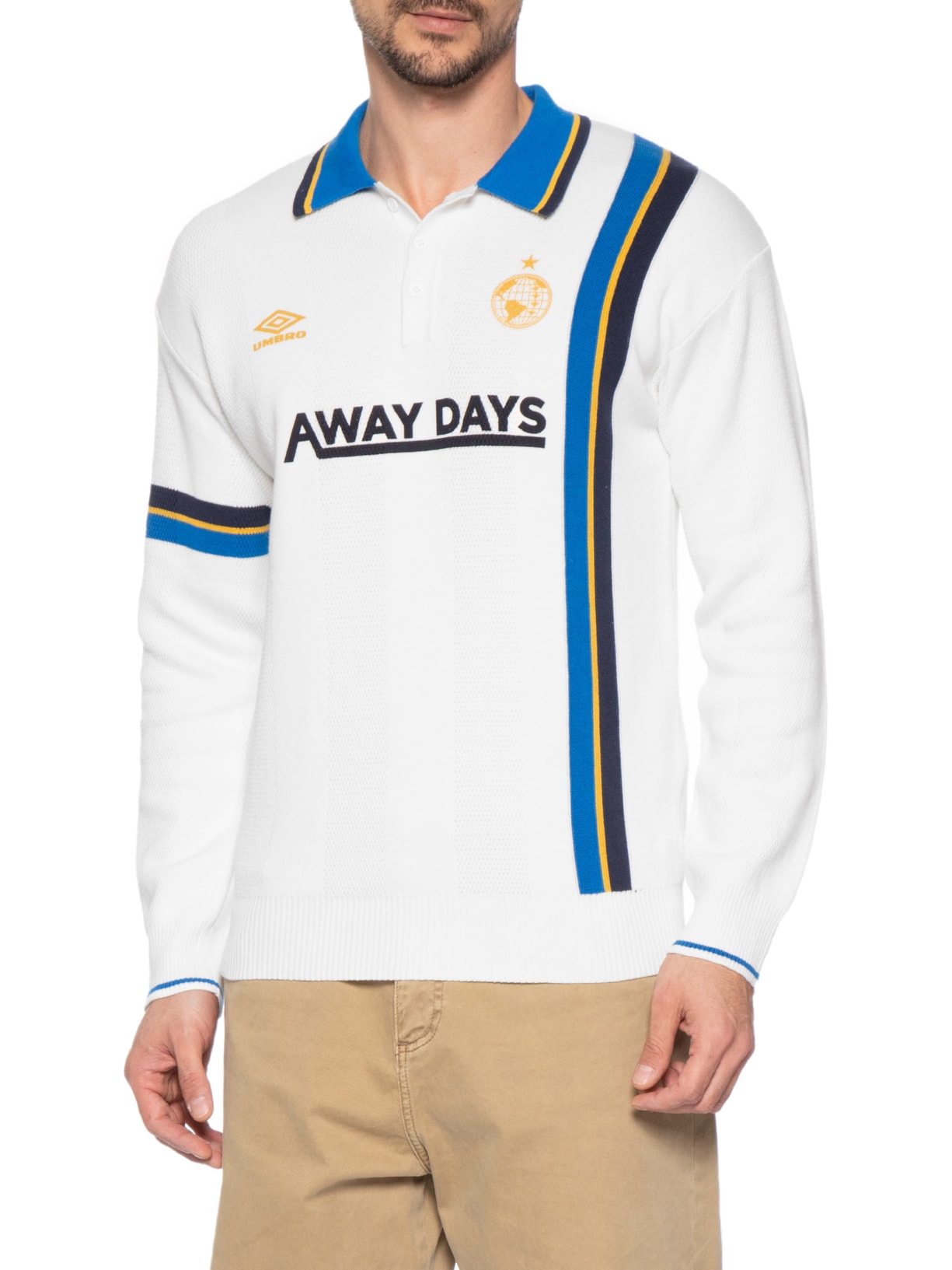 Polo Masculina LS Knitted Football – Branco Umbro