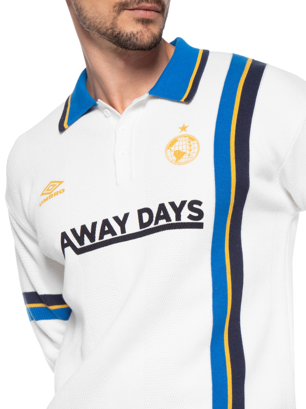 Polo Masculina LS Knitted Football – Branco Umbro