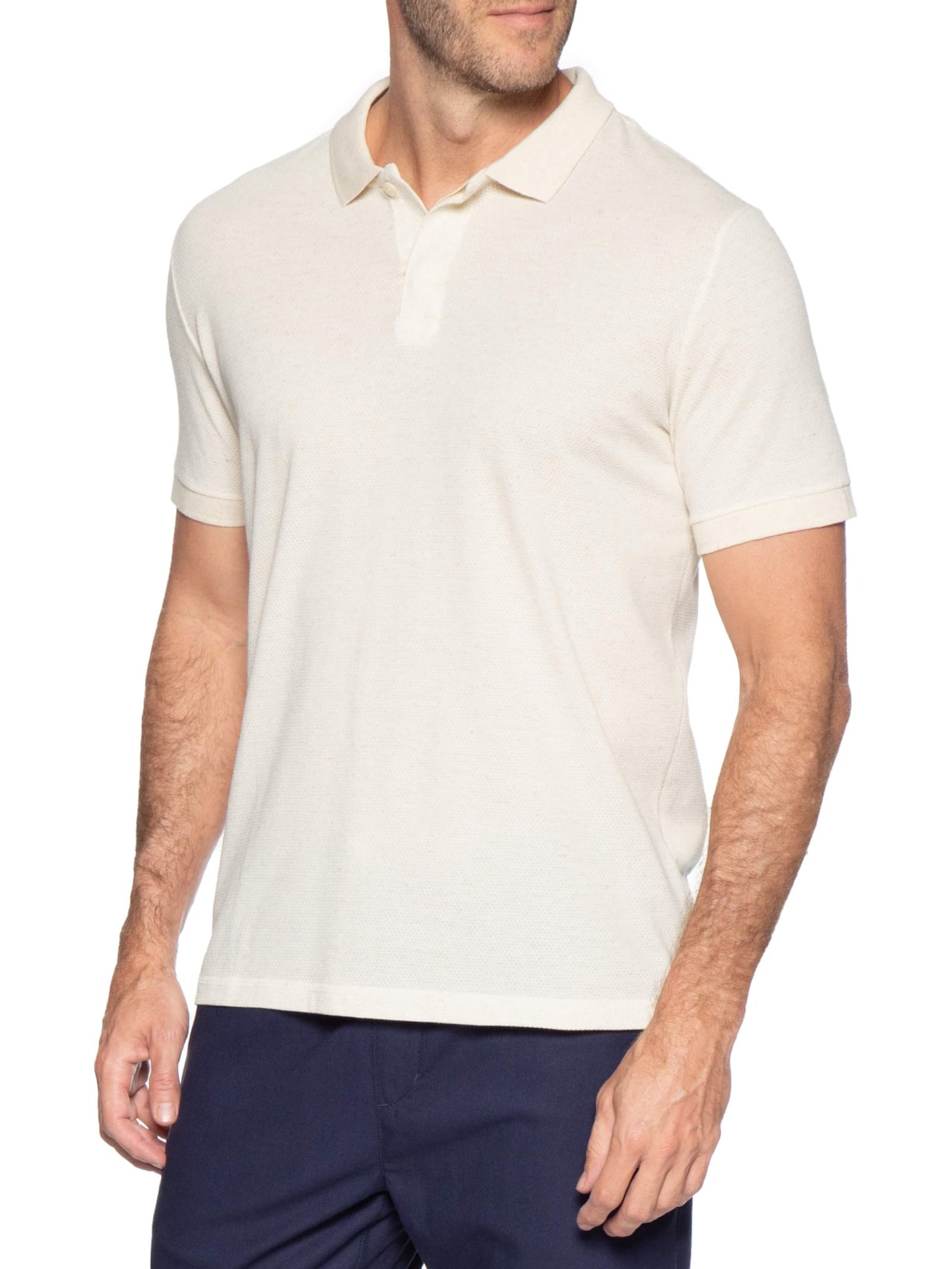 Polo Masculina Malha Favo Linho Off White Reserva