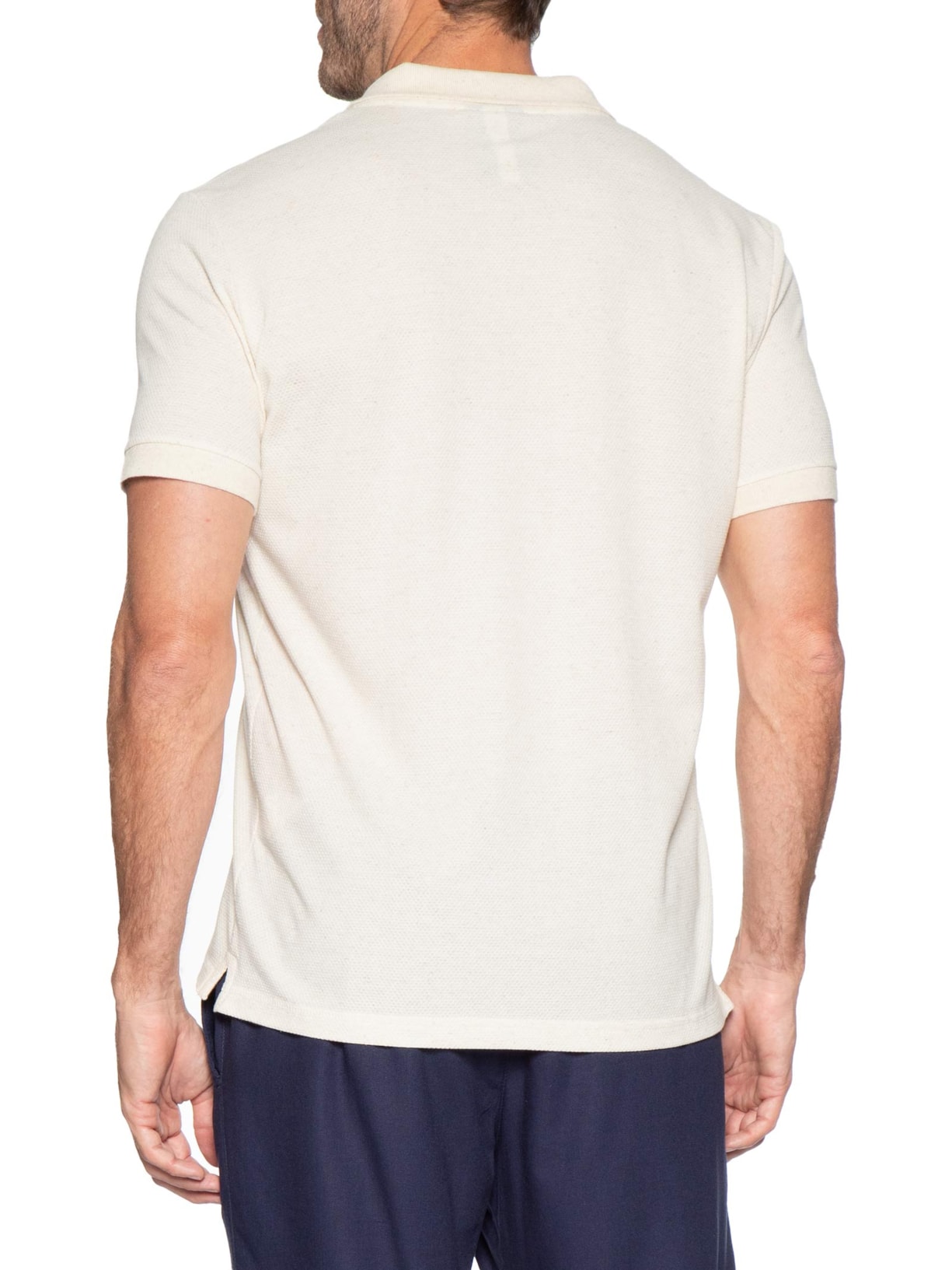 Polo Masculina Malha Favo Linho Off White Reserva
