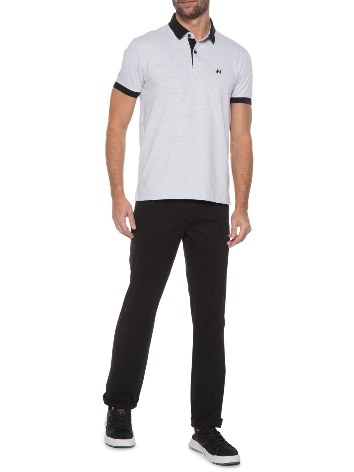 Polo Masculina Malha Friso Duplo Branco Jab