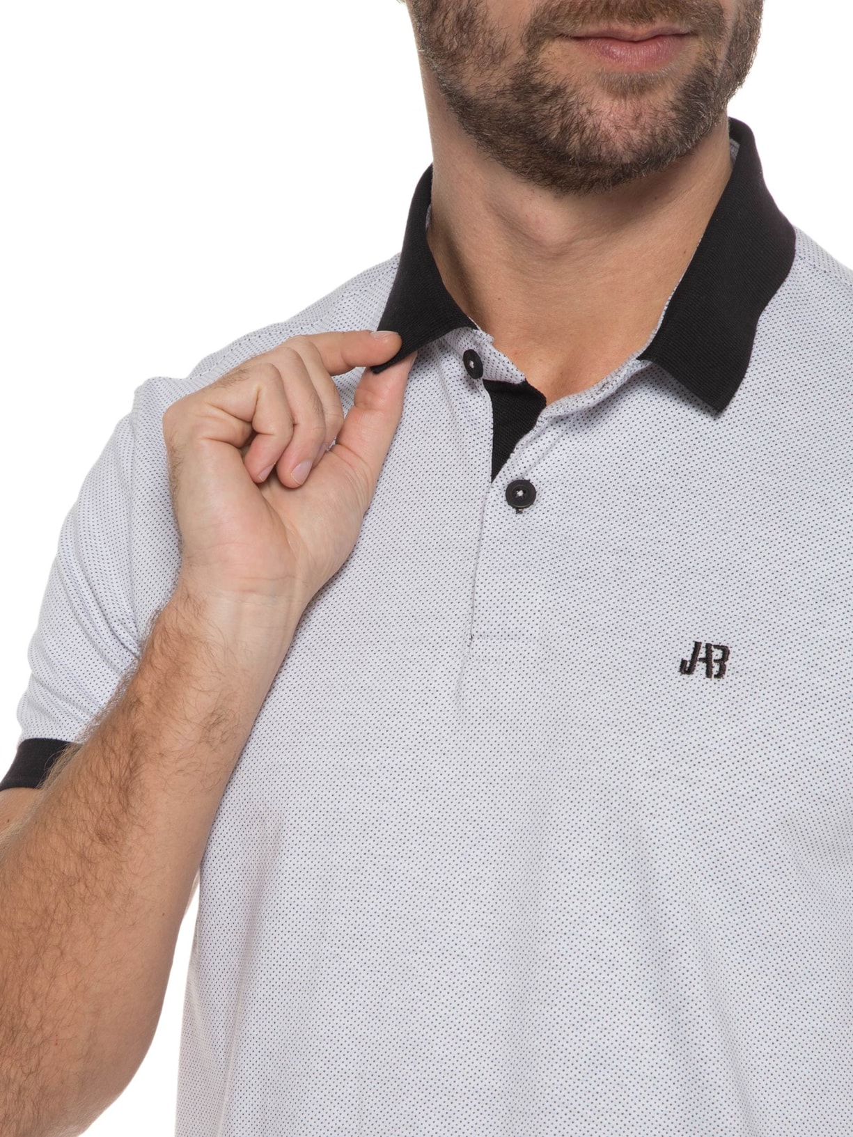 Polo Masculina Malha Friso Duplo Branco Jab