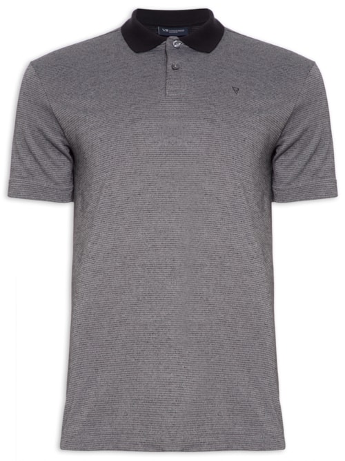 Polo Masculina Malha Texture Stripe - Cinza