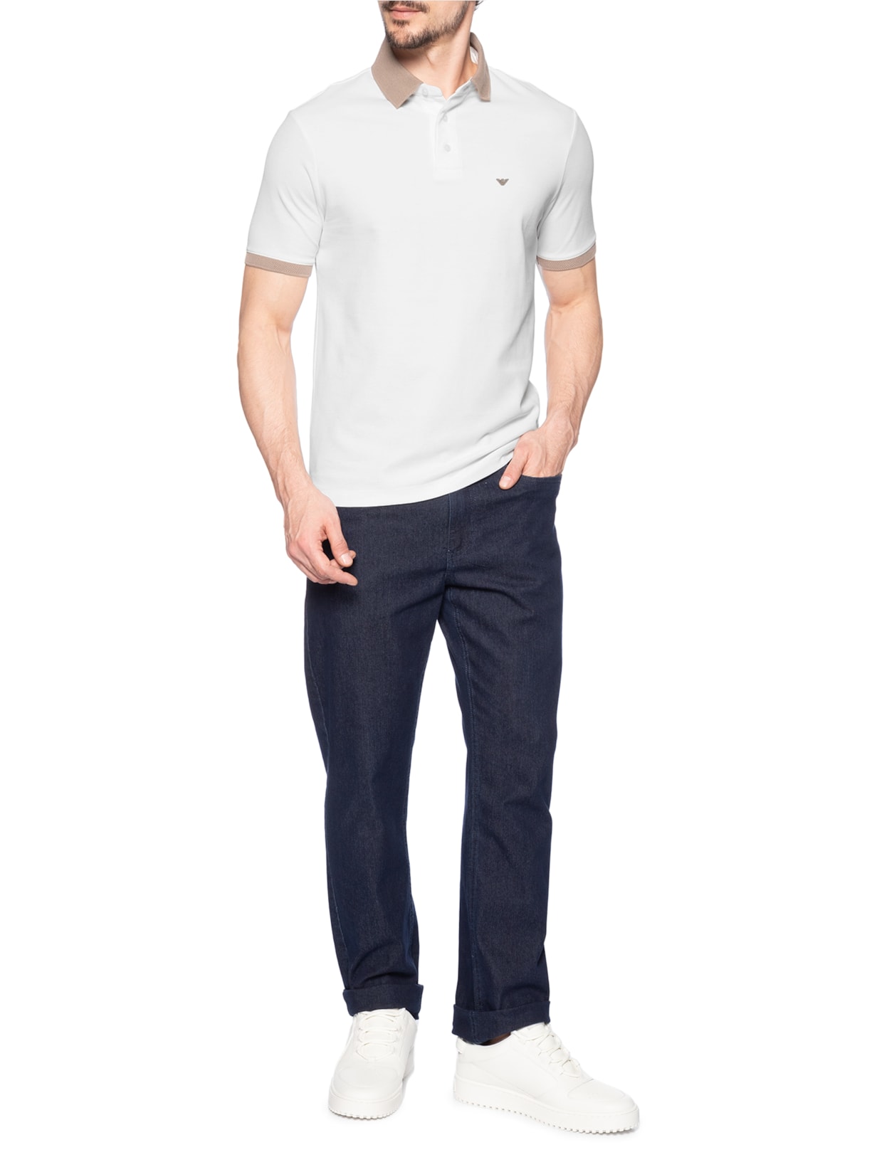 Polo Masculina Manga Colar Contrasta Branco Emporio Armani