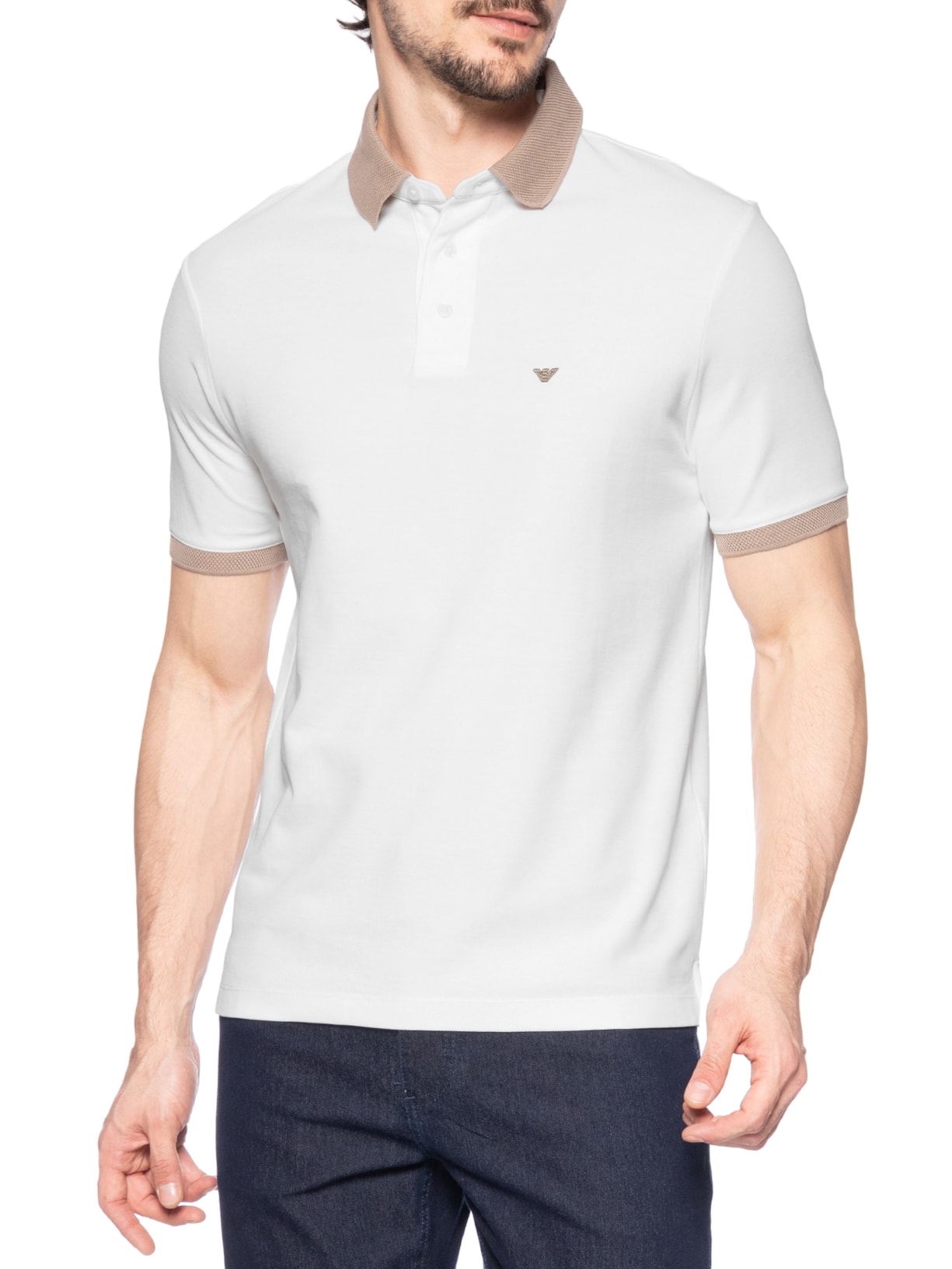 Polo Masculina Manga Colar Contrasta Branco Emporio Armani
