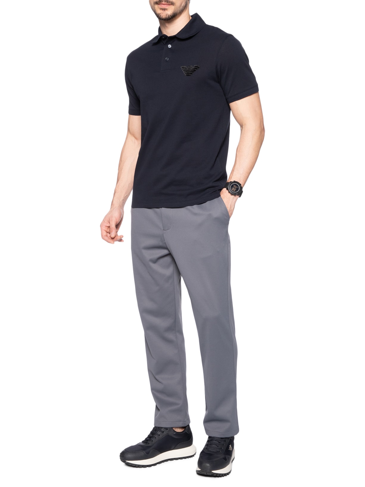 Polo Masculina Manga Curta Aguia EA Bordado Azul Emporio Armani