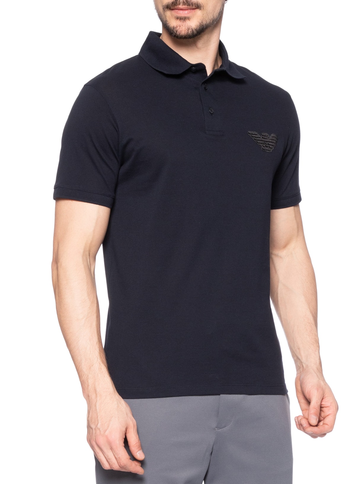 Polo Masculina Manga Curta Aguia EA Bordado Azul Emporio Armani