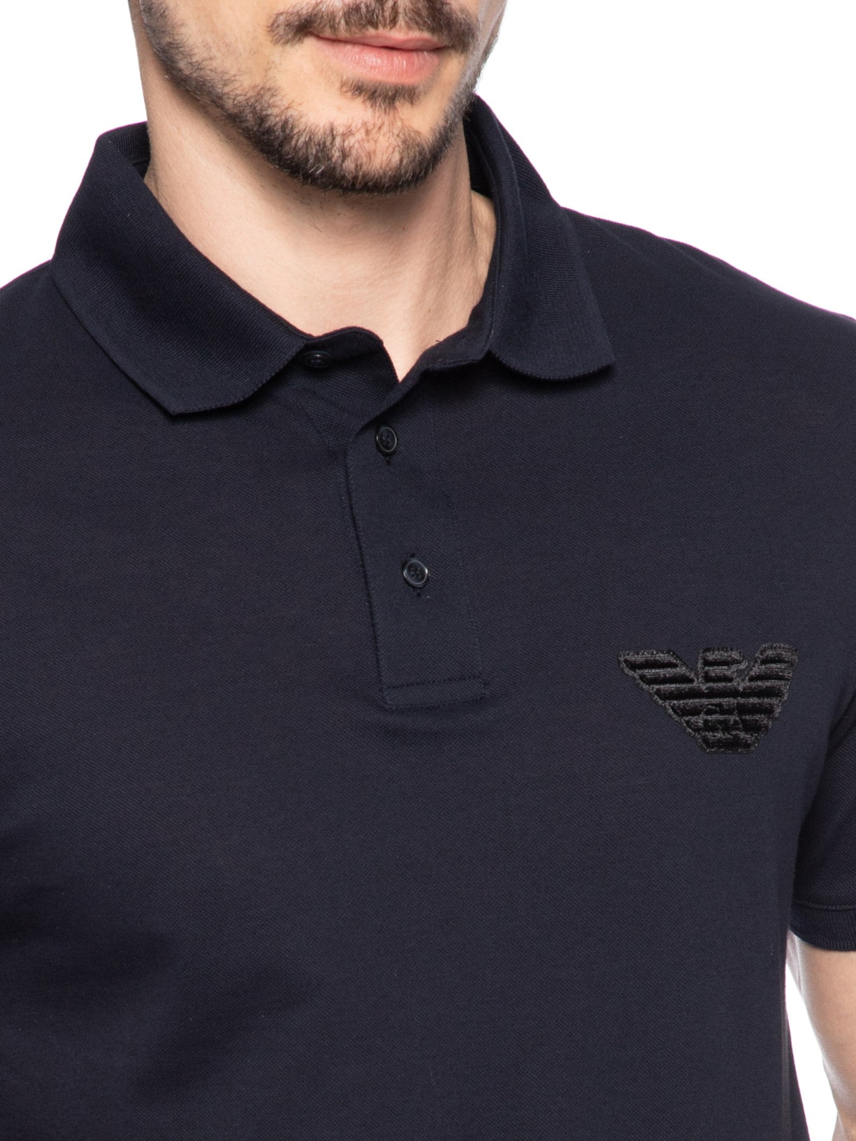 Polo Masculina Manga Curta Aguia EA Bordado Azul Emporio Armani
