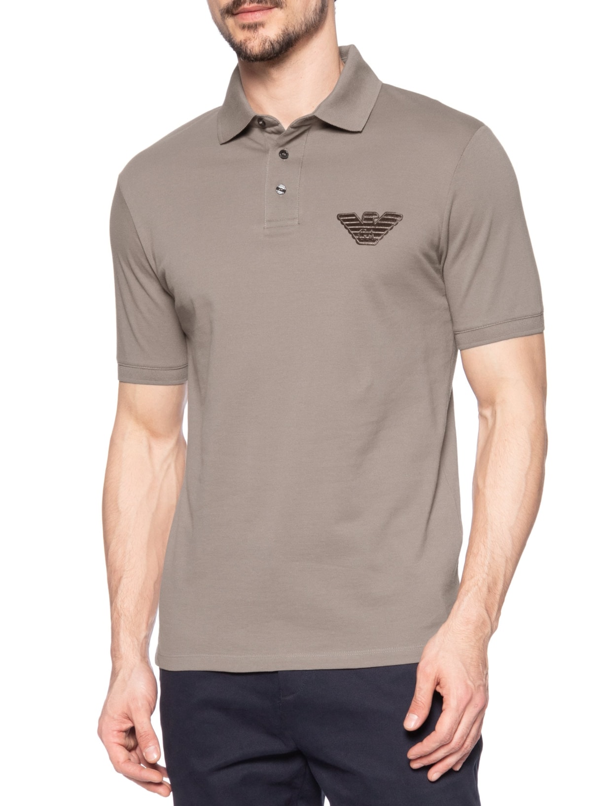 Polo Masculina Manga Curta Aguia EA Bordado Bege Emporio Armani