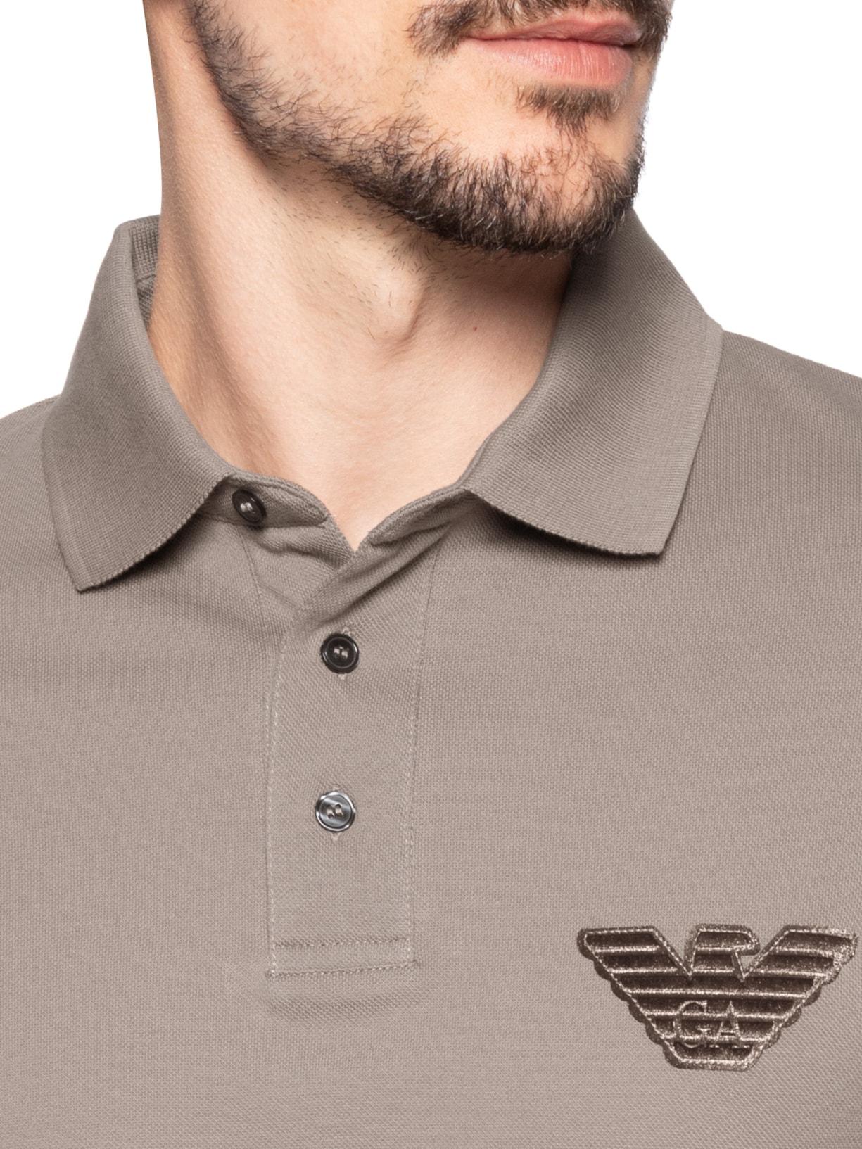 Polo Masculina Manga Curta Aguia EA Bordado Bege Emporio Armani