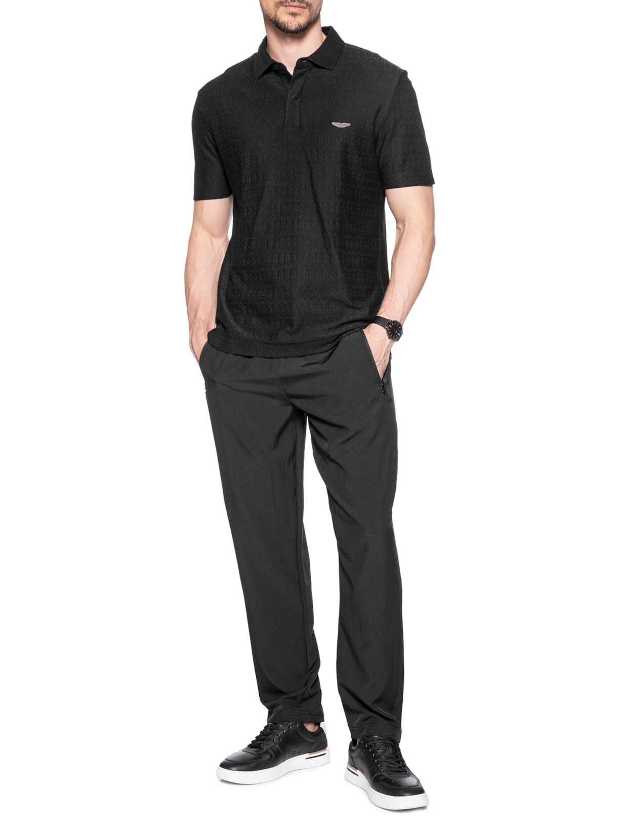 Polo Masculina Manga Curta Aston Martin L-Tracy Preto Boss