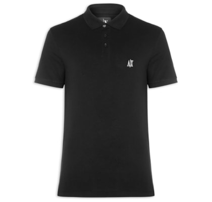 Pólo Masculina Manga Curta AX Bordado Lateral - Preto
