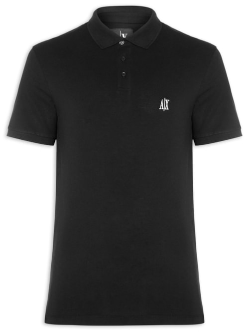 Pólo Masculina Manga Curta AX Bordado Lateral - Preto