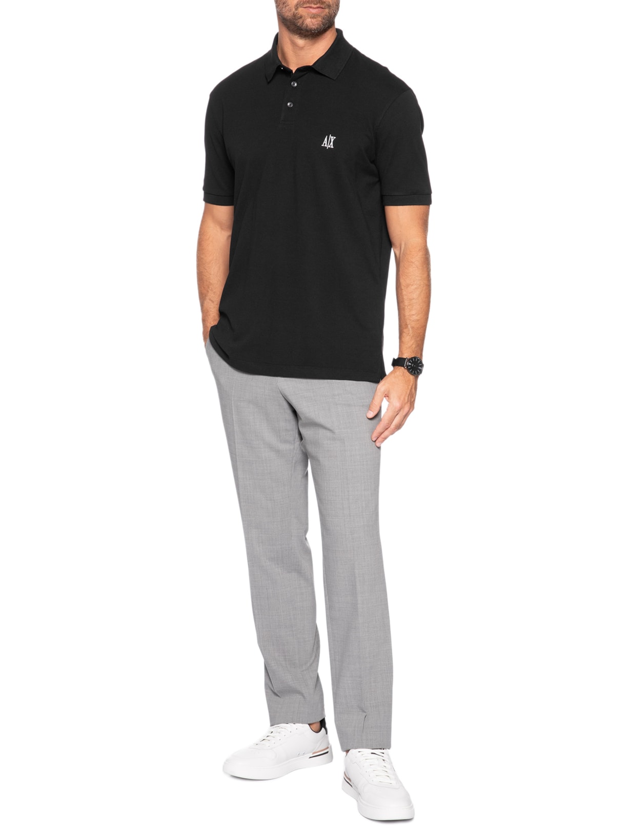 Pólo Masculina Manga Curta AX Bordado Lateral Preto Armani Exchange