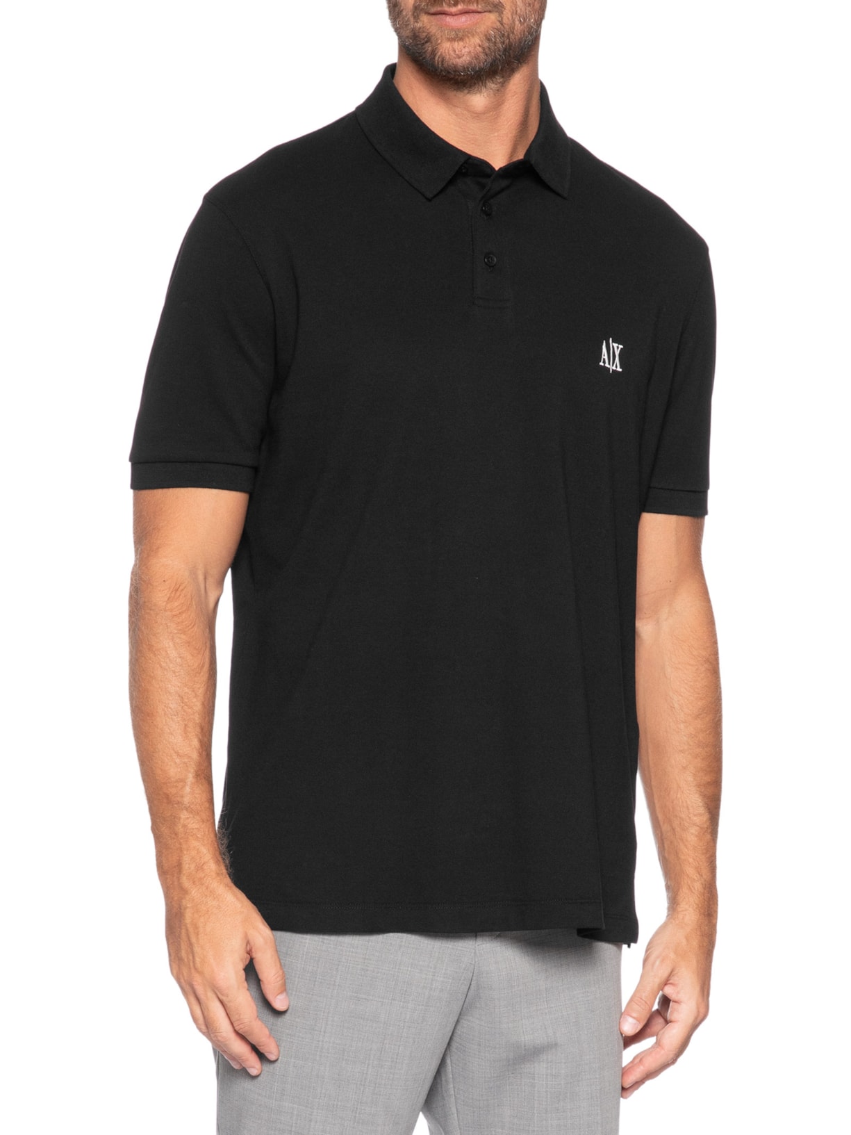 Pólo Masculina Manga Curta AX Bordado Lateral Preto Armani Exchange