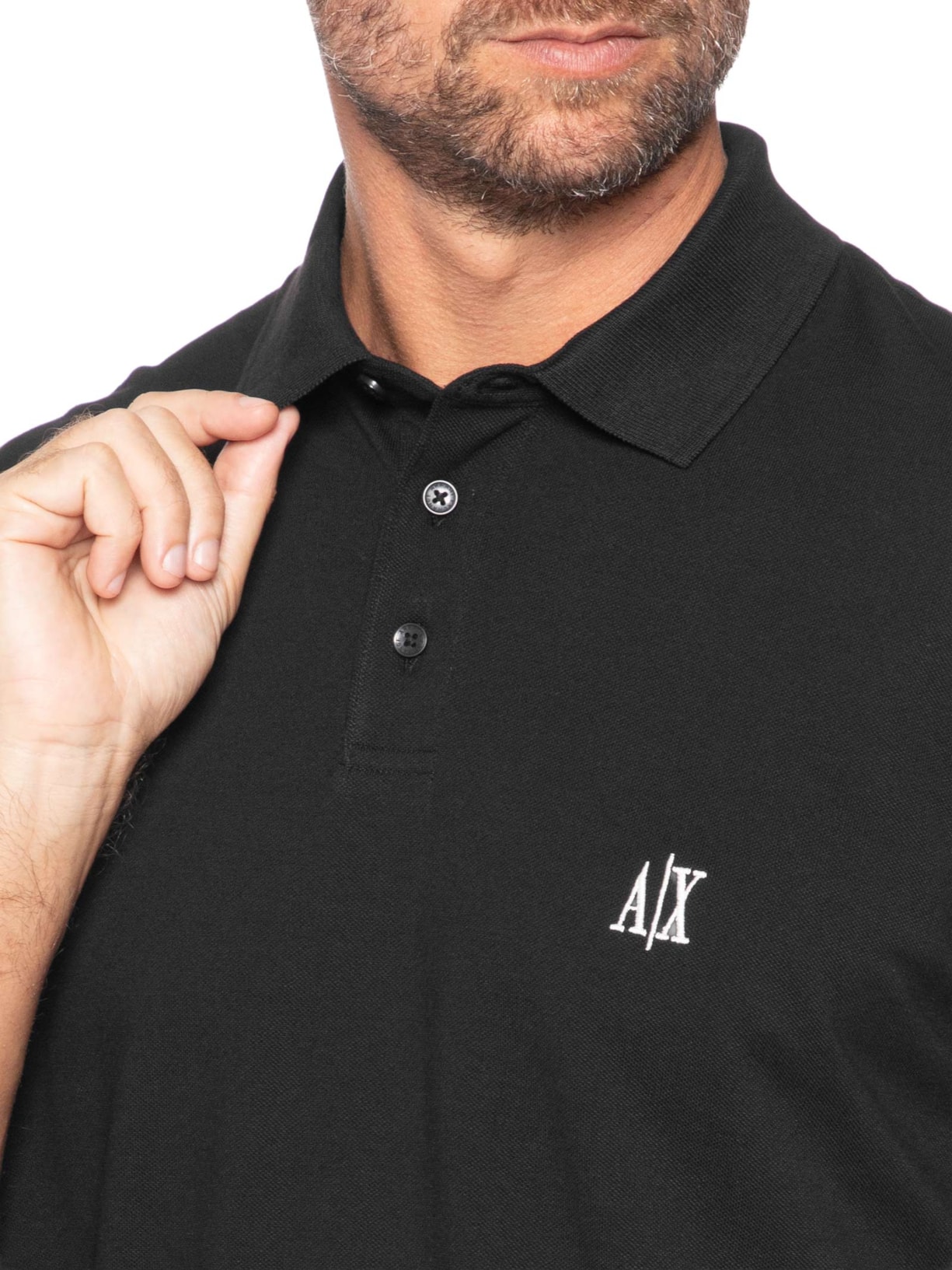 Pólo Masculina Manga Curta AX Bordado Lateral Preto Armani Exchange
