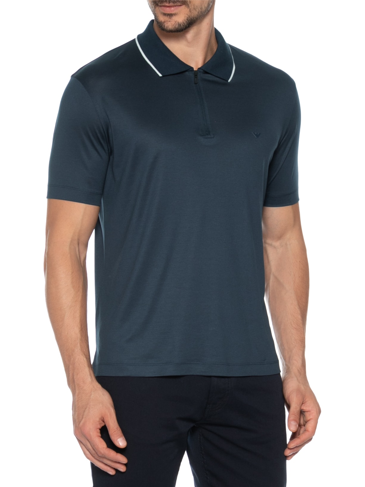 Polo Masculina Manga Curta Azul Emporio Armani