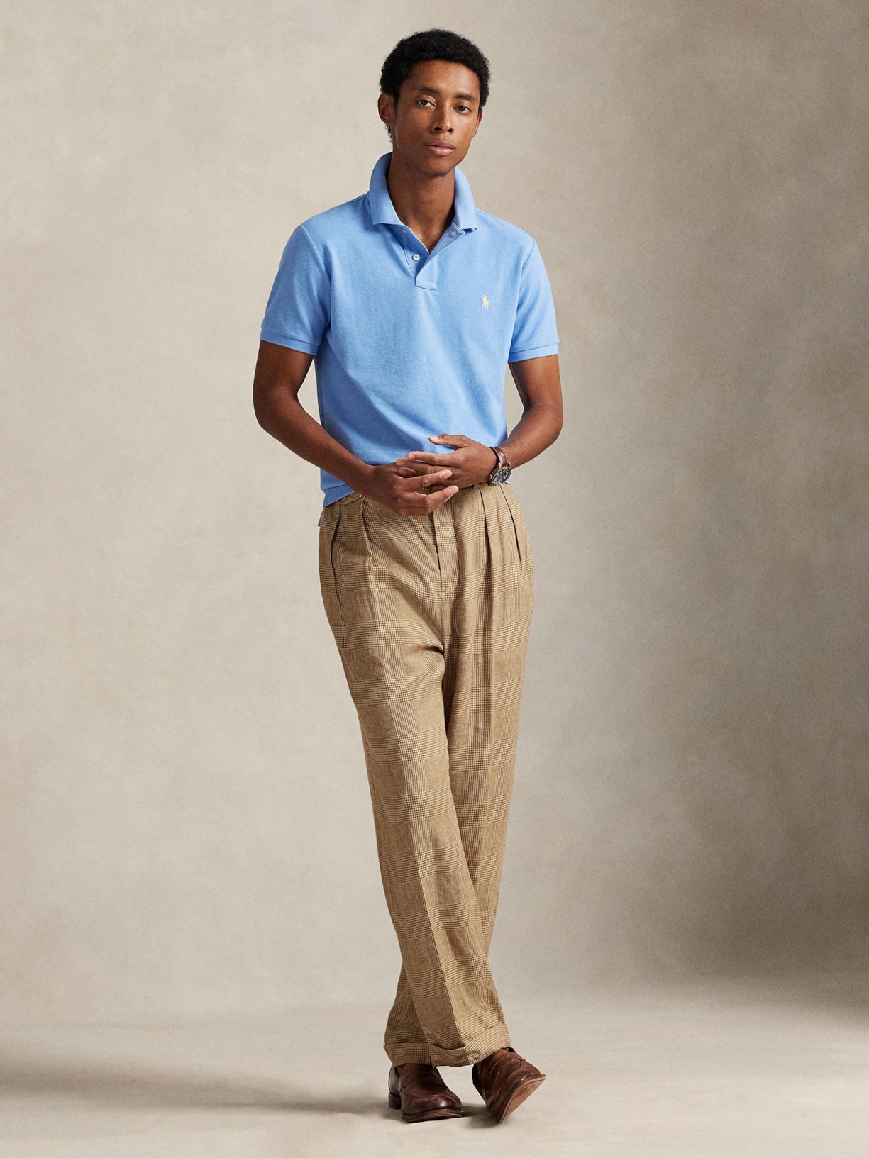 Polo Masculina Manga Curta Basic Mesh Logo Bordado Azul Polo Ralph Lauren
