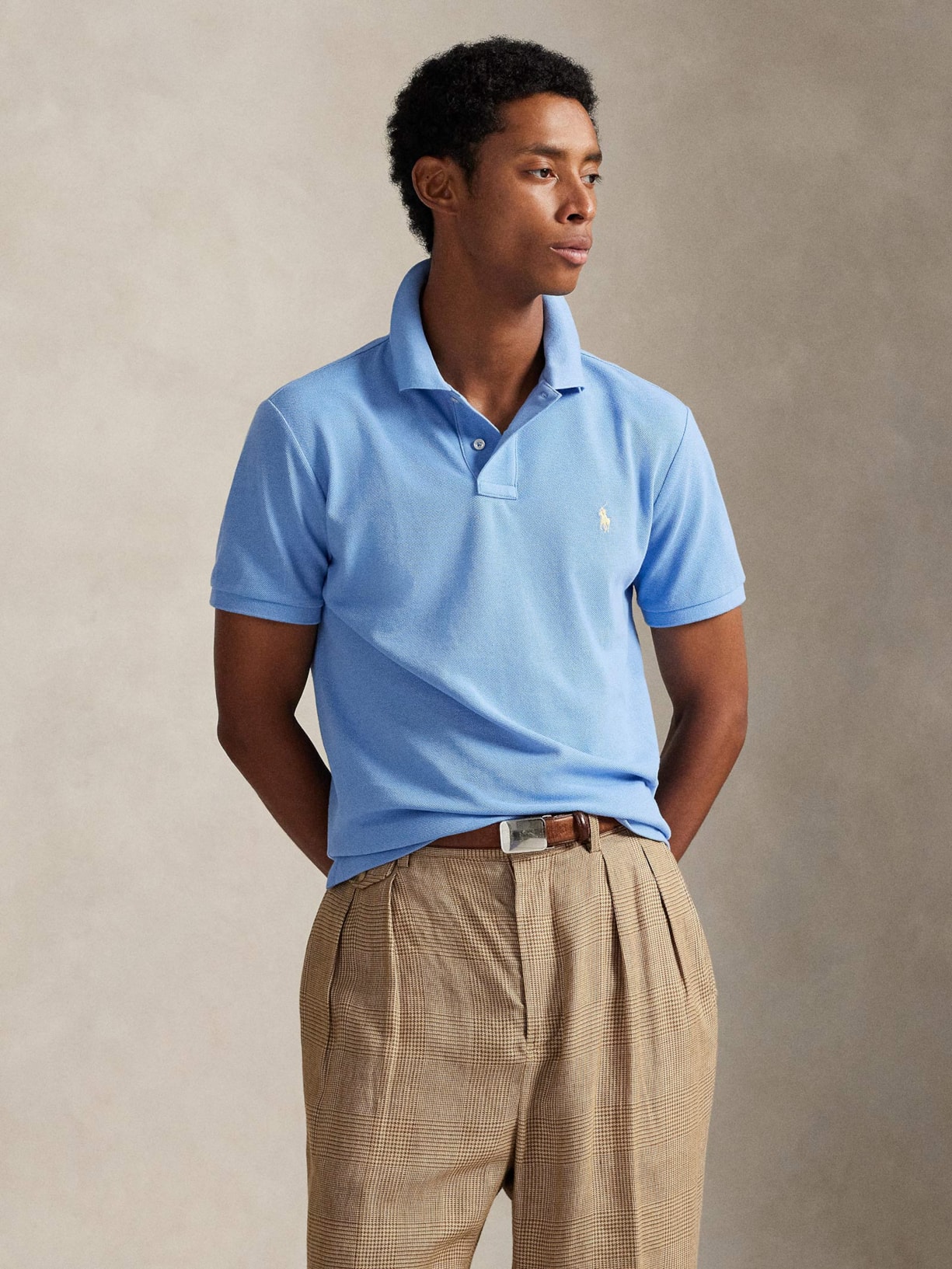 Polo Masculina Manga Curta Basic Mesh Logo Bordado Azul Polo Ralph Lauren