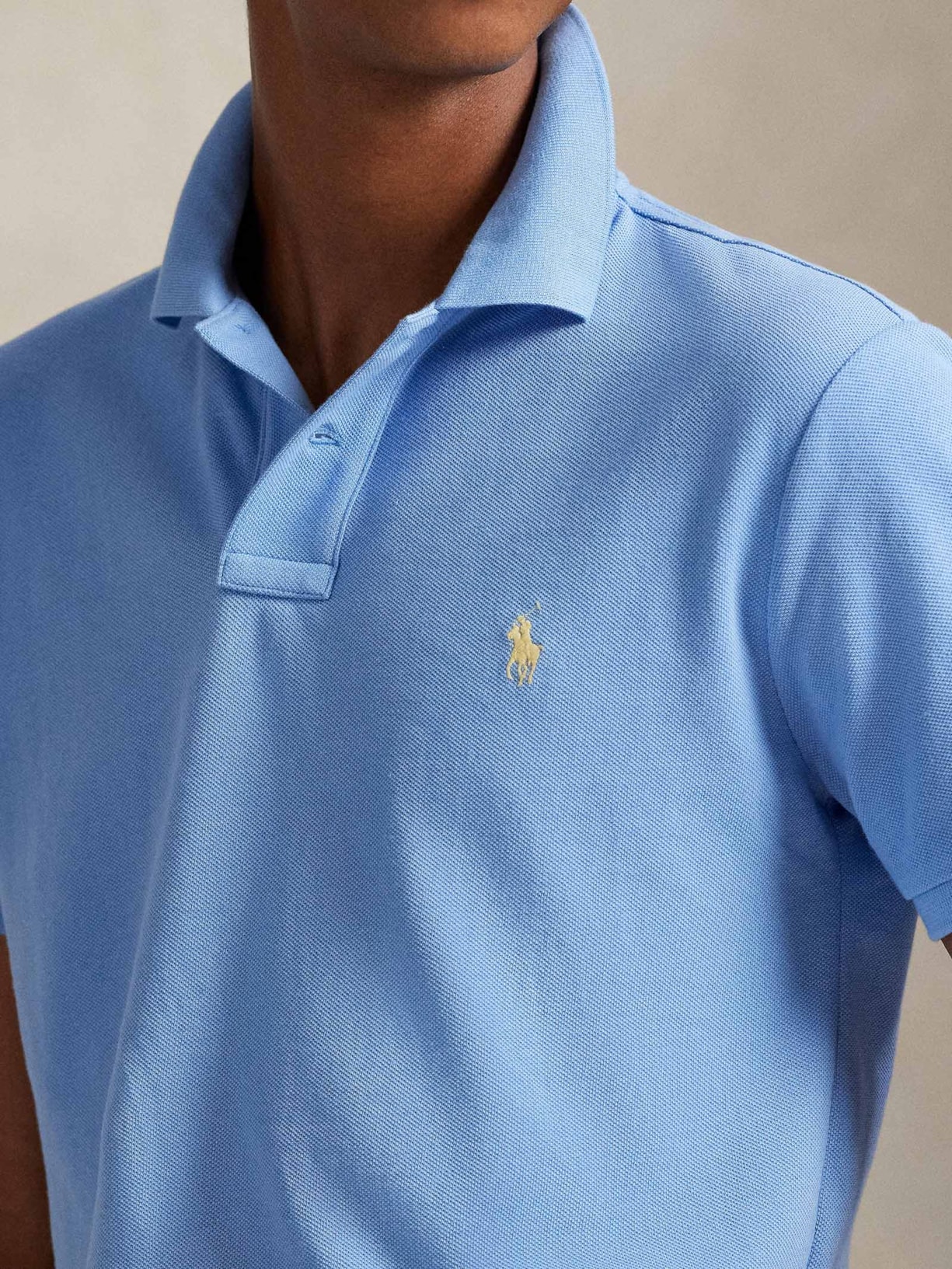 Polo Masculina Manga Curta Basic Mesh Logo Bordado Azul Polo Ralph Lauren