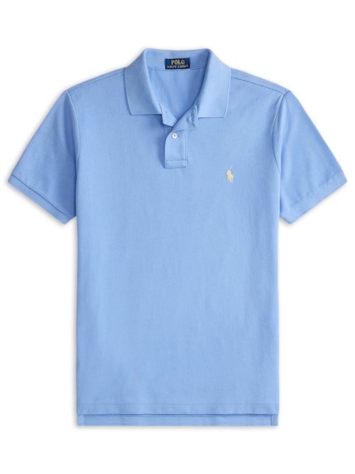 Polo Masculina Manga Curta Basic Mesh Logo Bordado - Azul