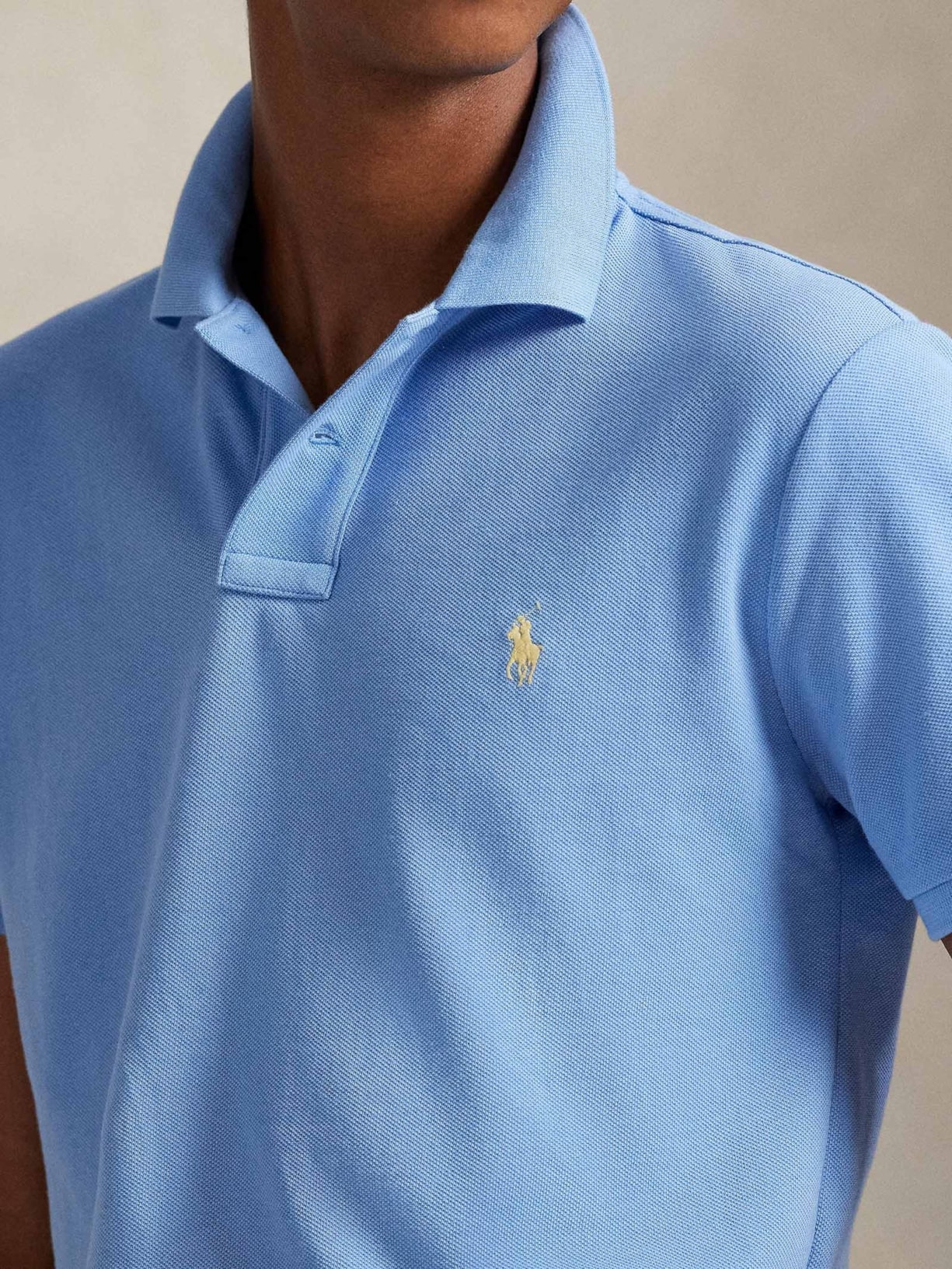 Polo Masculina Manga Curta Basic Mesh Logo Bordado Azul Polo Ralph Lauren