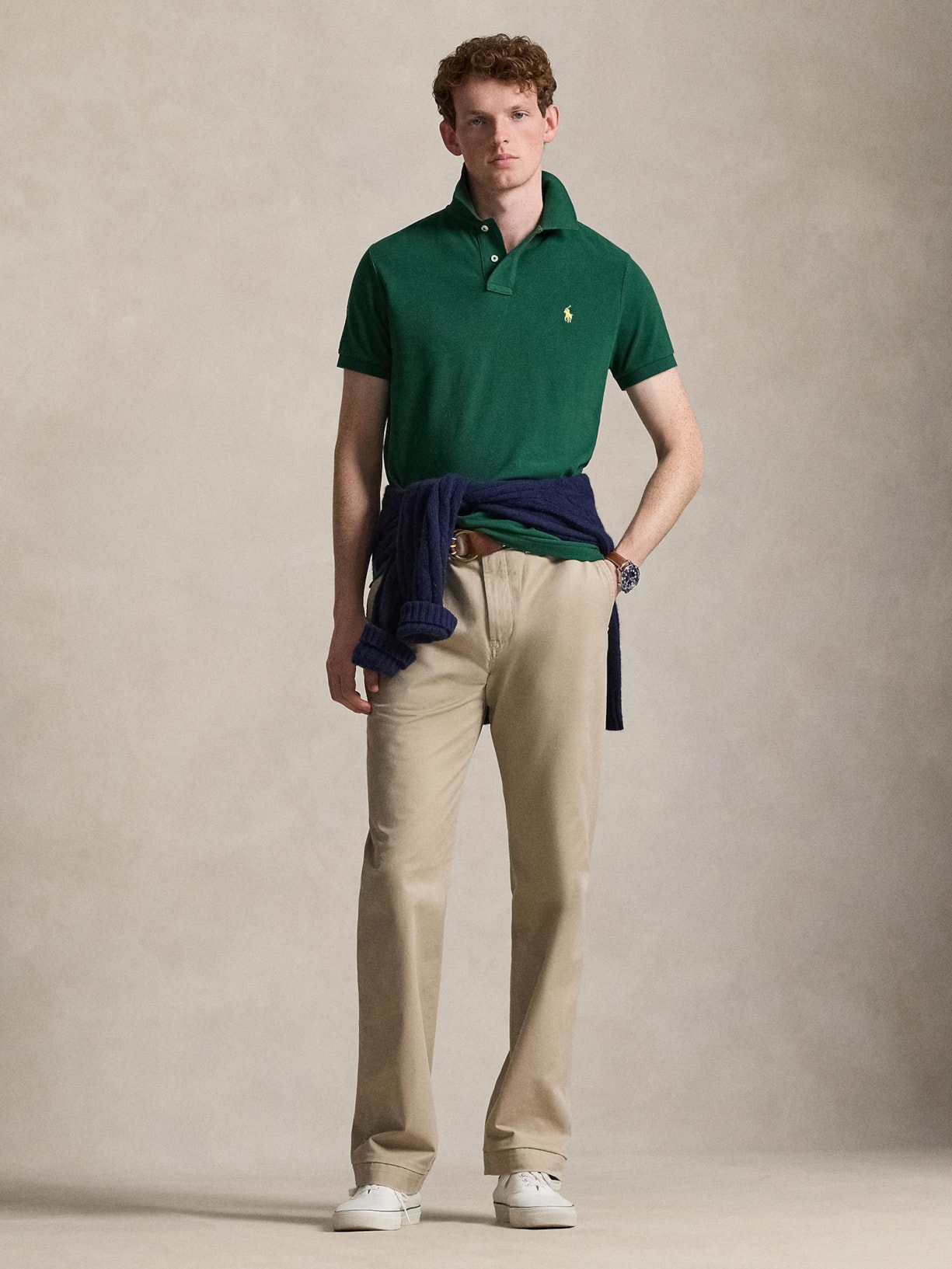 Polo Masculina Manga Curta Basic Mesh Logo Bordado Verde Polo Ralph Lauren