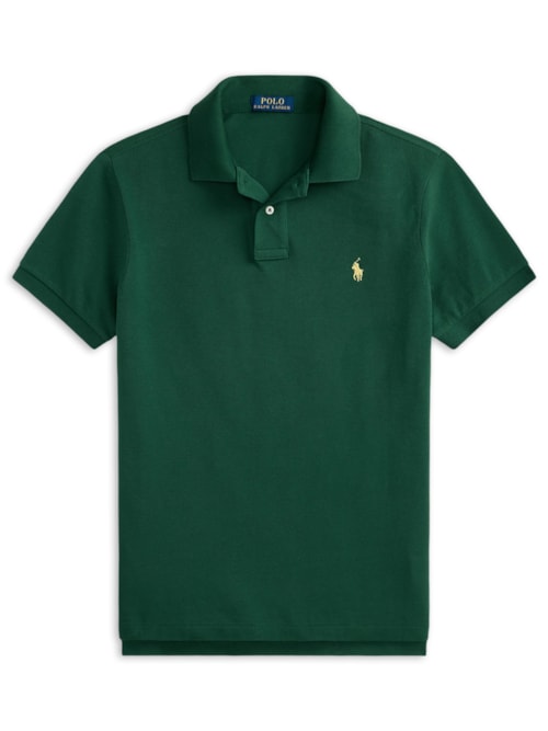 Polo Masculina Manga Curta Basic Mesh Logo Bordado - Verde