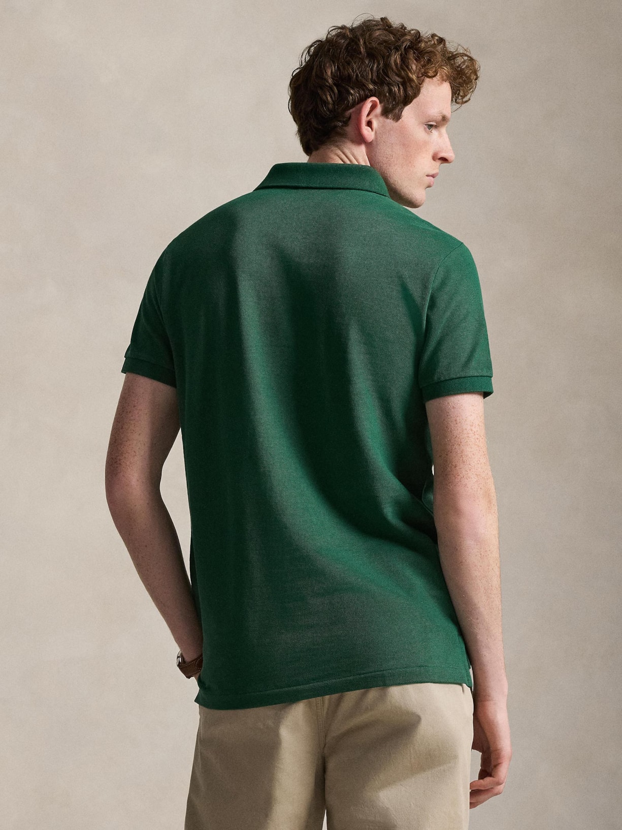 Polo Masculina Manga Curta Basic Mesh Logo Bordado Verde Polo Ralph Lauren