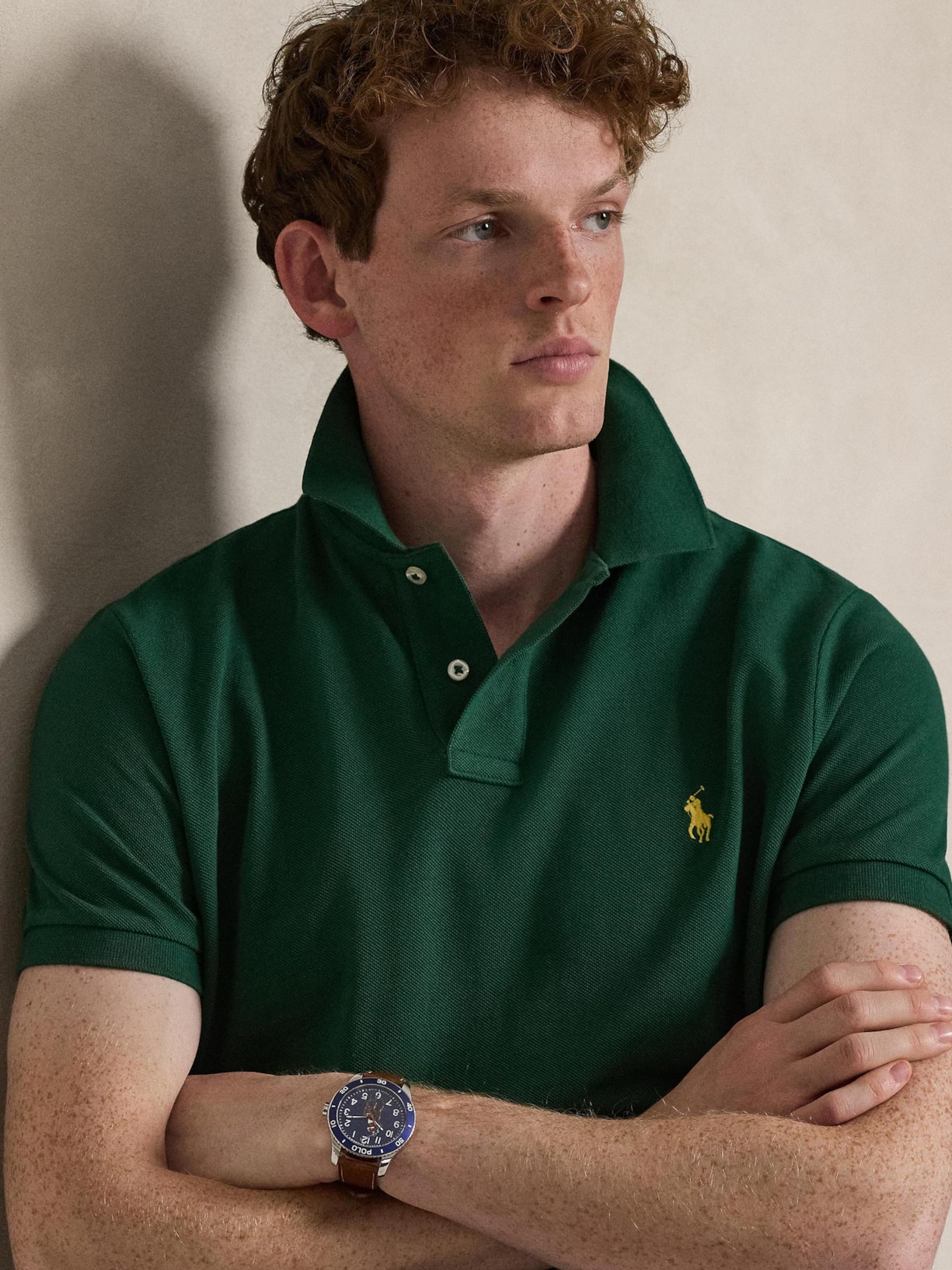Polo Masculina Manga Curta Basic Mesh Logo Bordado Verde Polo Ralph Lauren