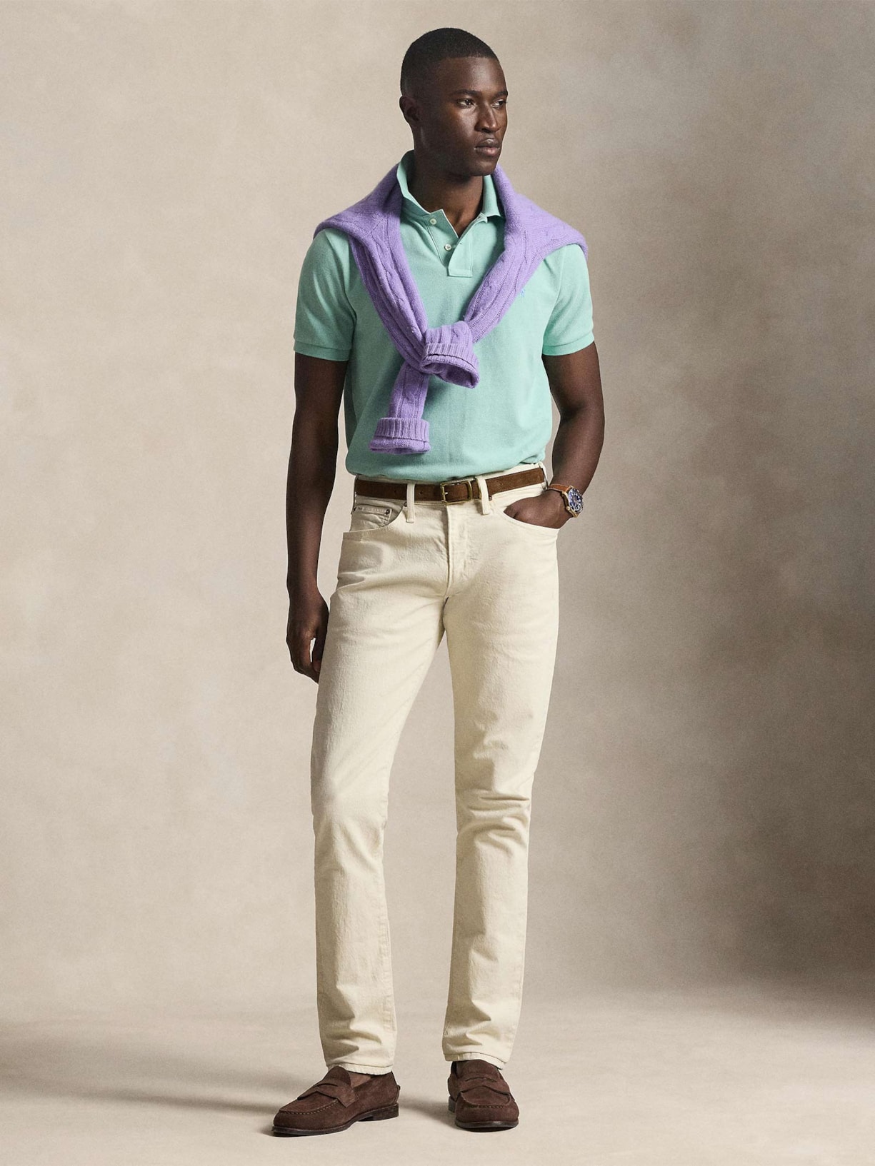Polo Masculina Manga Curta Basic Mesh Logo Bordado Verde Polo Ralph Lauren