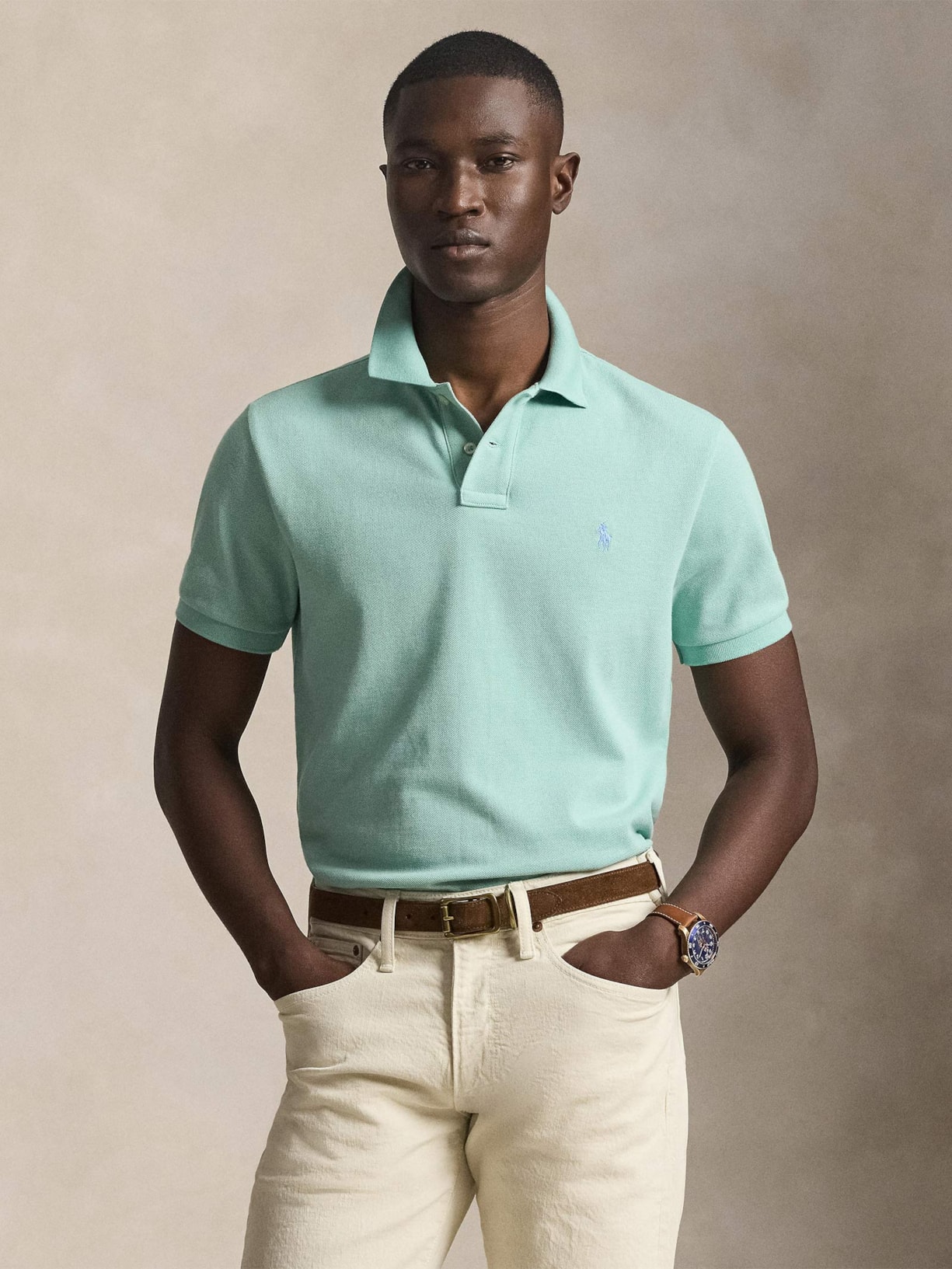Polo Masculina Manga Curta Basic Mesh Logo Bordado Verde Polo Ralph Lauren