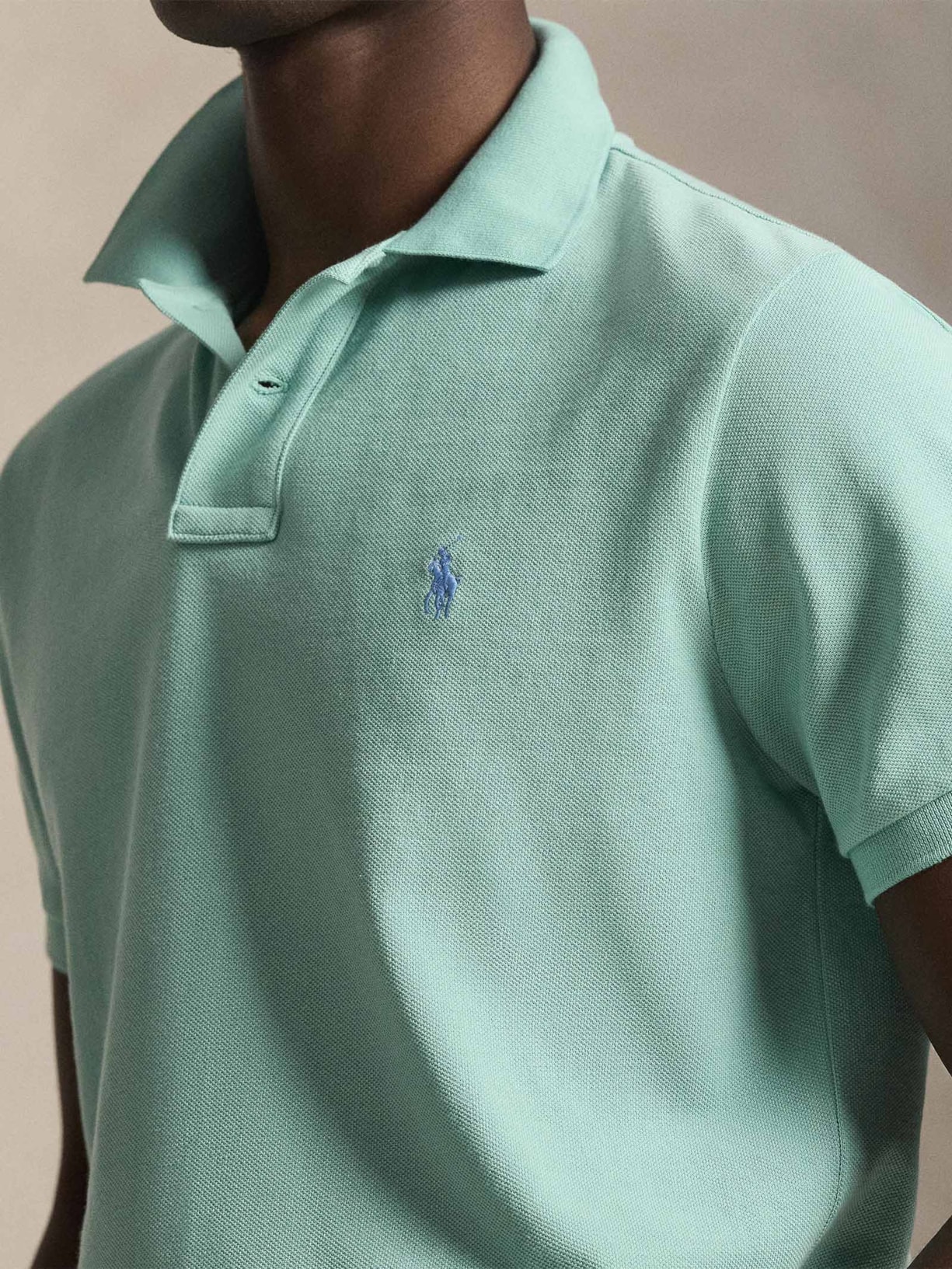 Polo Masculina Manga Curta Basic Mesh Logo Bordado Verde Polo Ralph Lauren