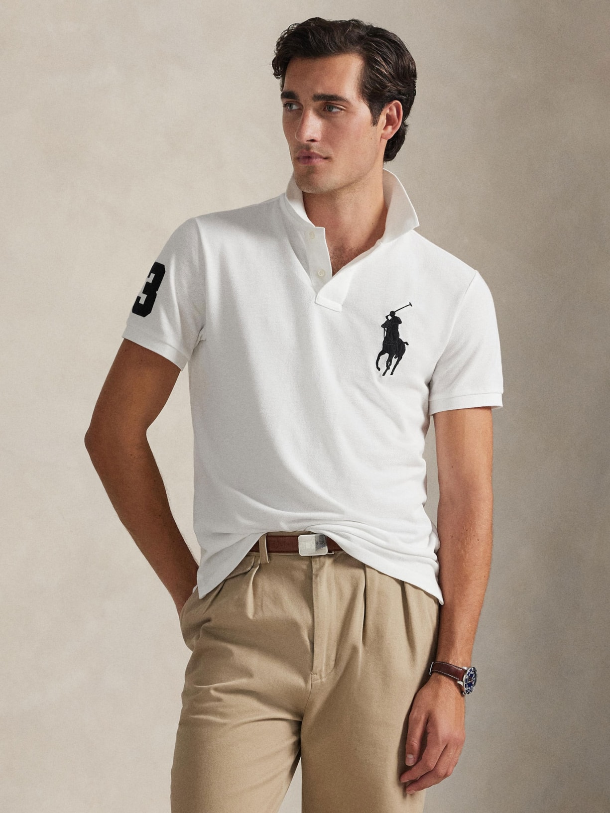 Polo Masculina Manga Curta Big Pony Branco Polo Ralph Lauren