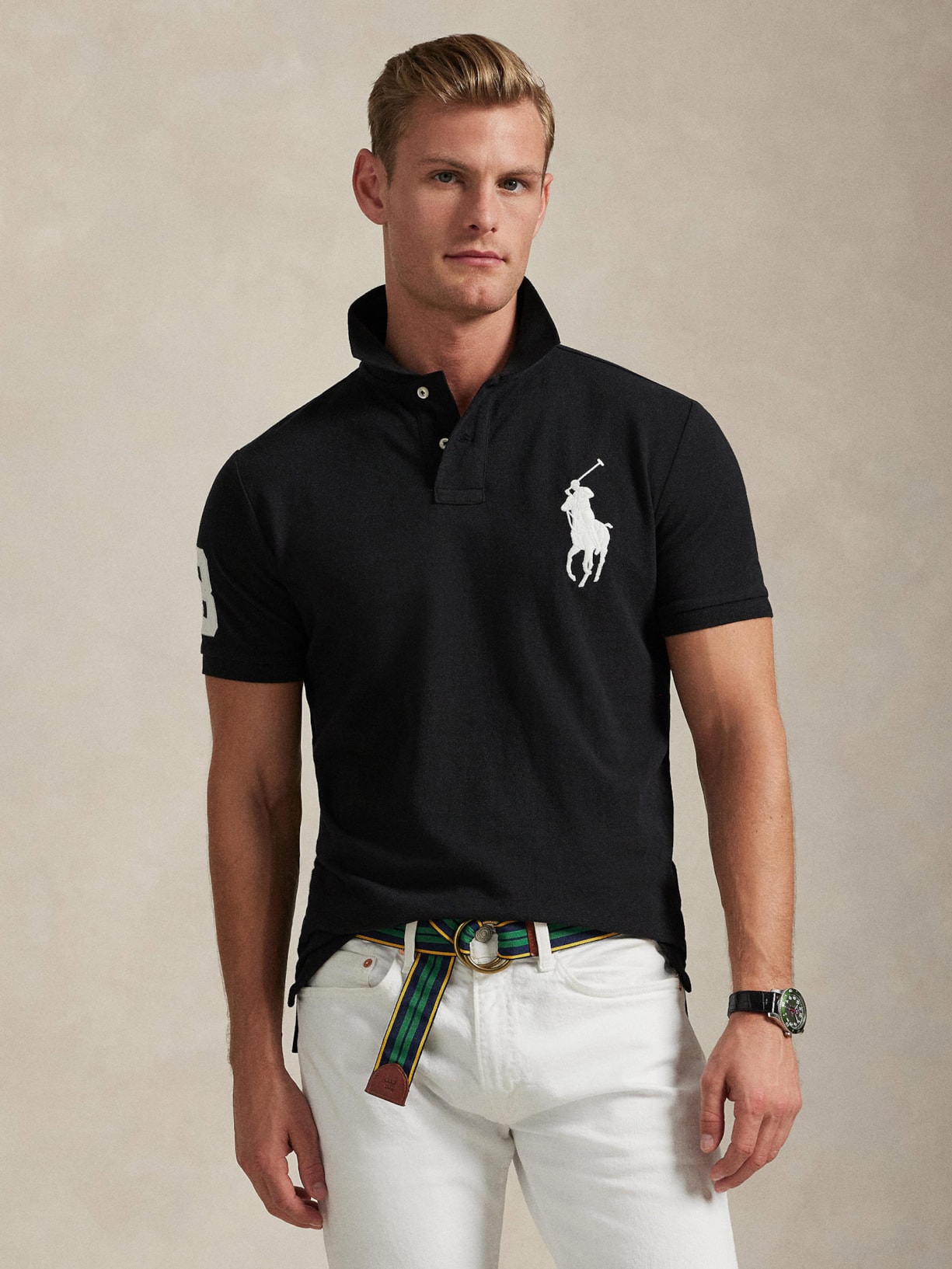 Polo Masculina Manga Curta Big Pony Preto Polo Ralph Lauren