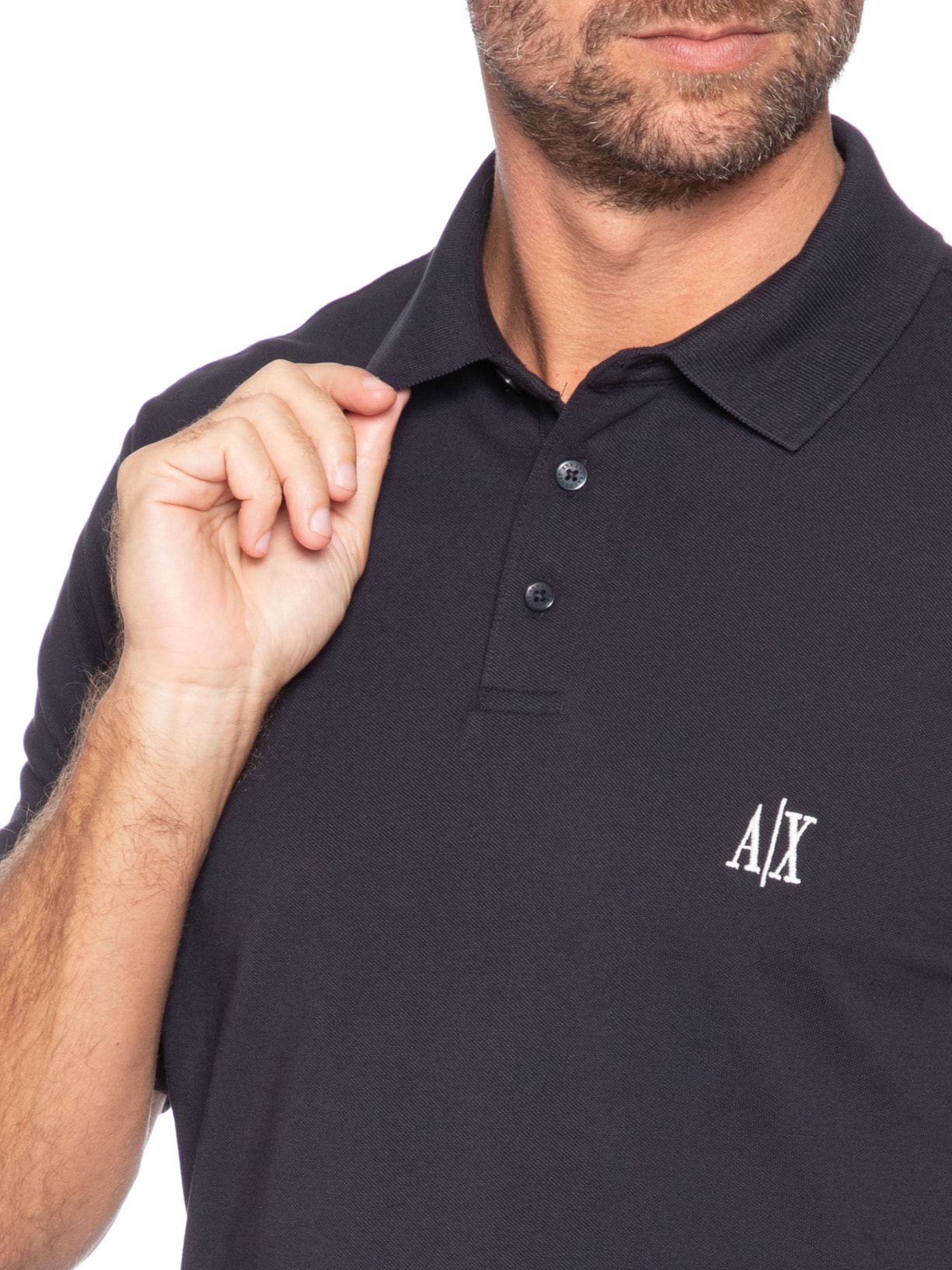 Pólo Masculina Manga Curta Bordado Lateral Azul Armani Exchange