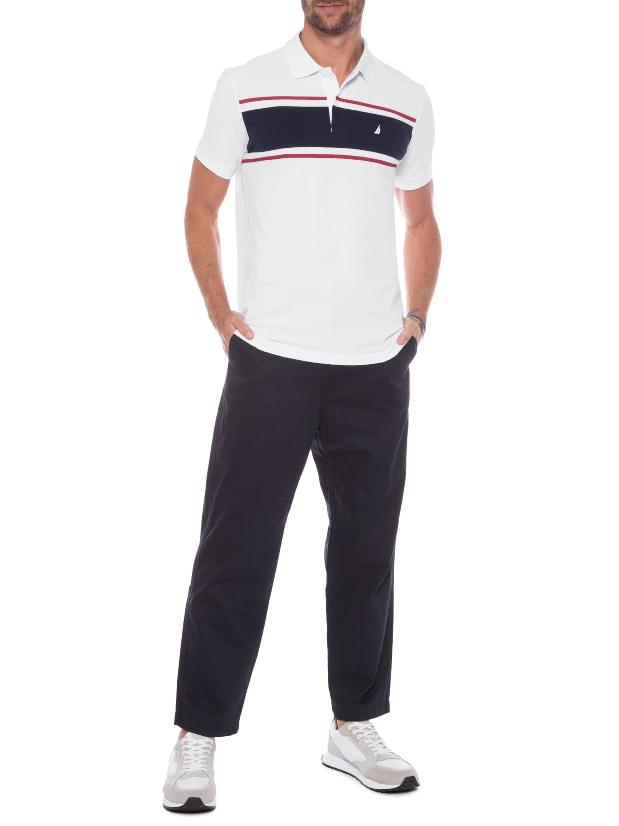Polo Masculina Manga Curta Branco Nautica