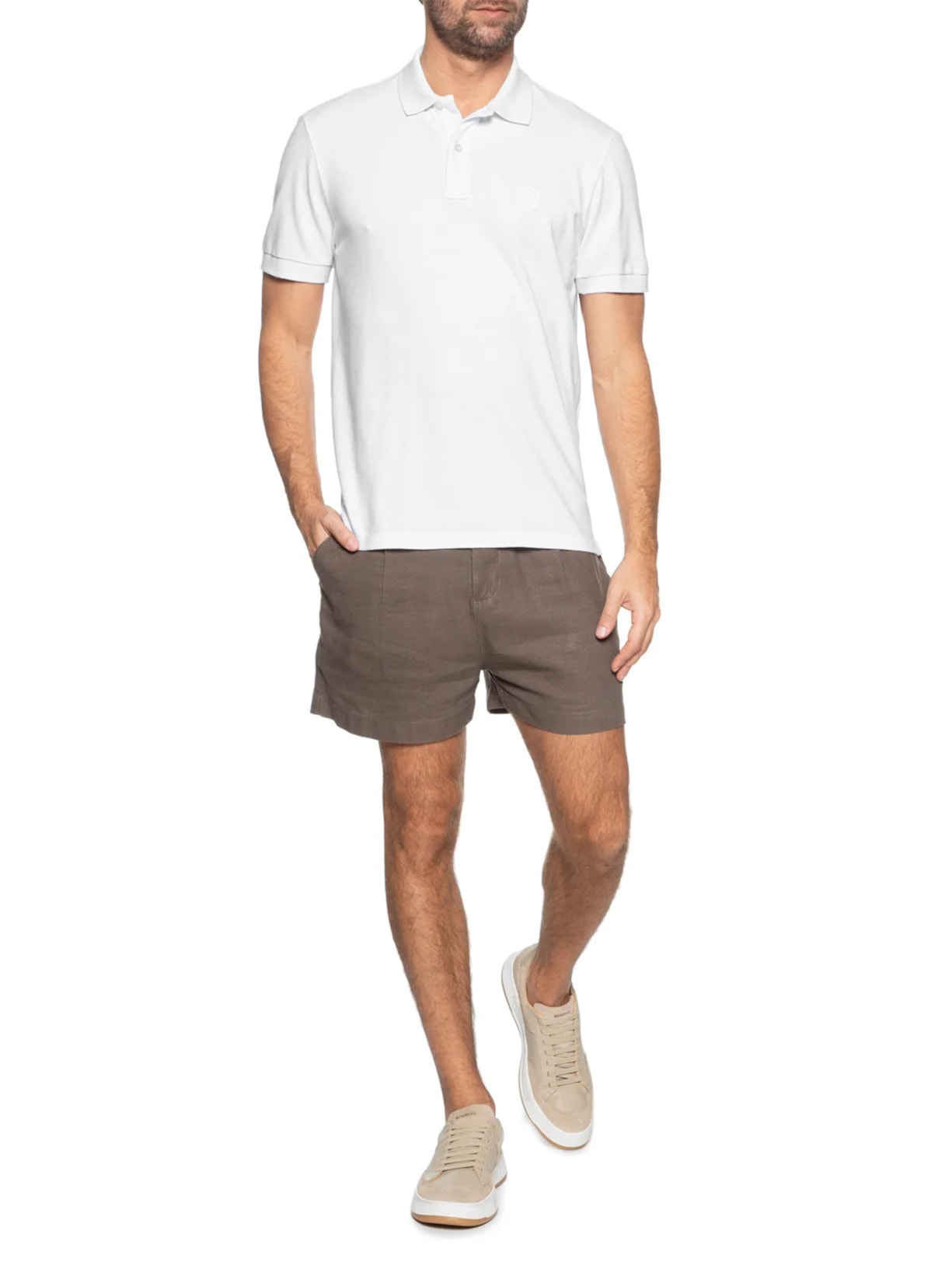 Polo Masculina Manga Curta Brasão Embossed Color Branco Osklen