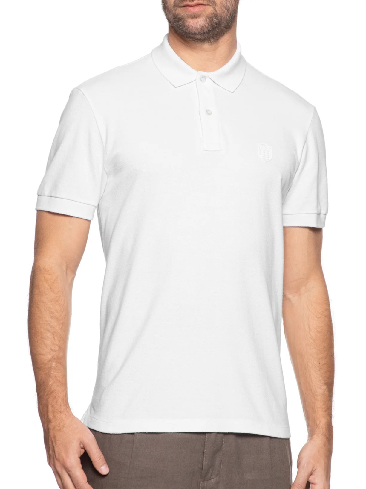Polo Masculina Manga Curta Brasão Embossed Color Branco Osklen