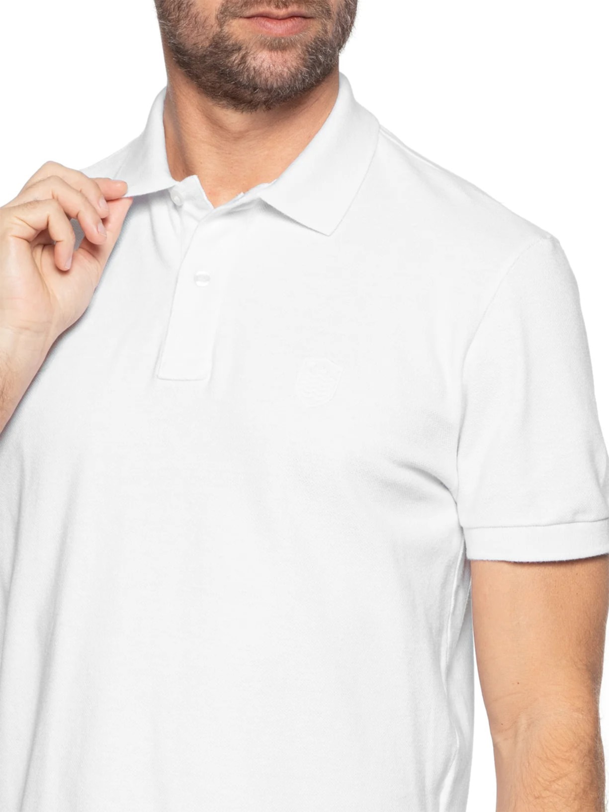 Polo Masculina Manga Curta Brasão Embossed Color Branco Osklen