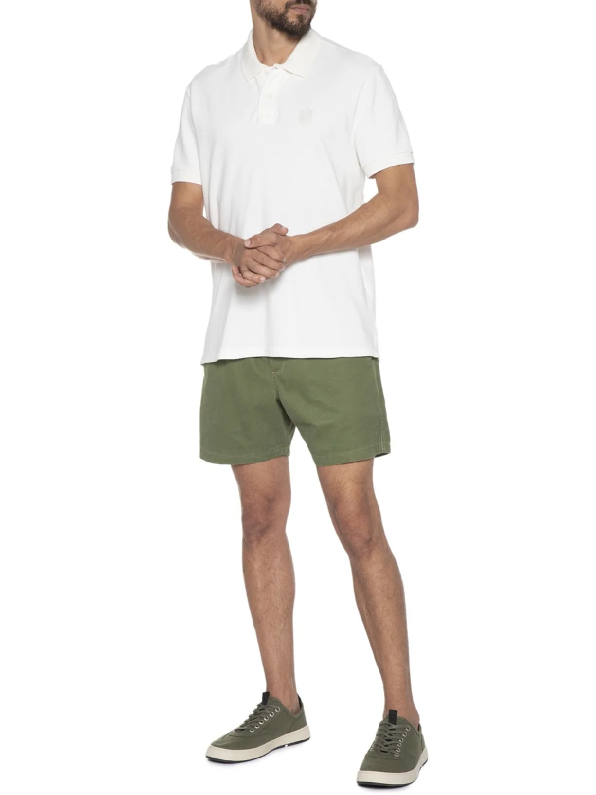 Polo Masculina Manga Curta Brasão Embossed Color Off White Osklen