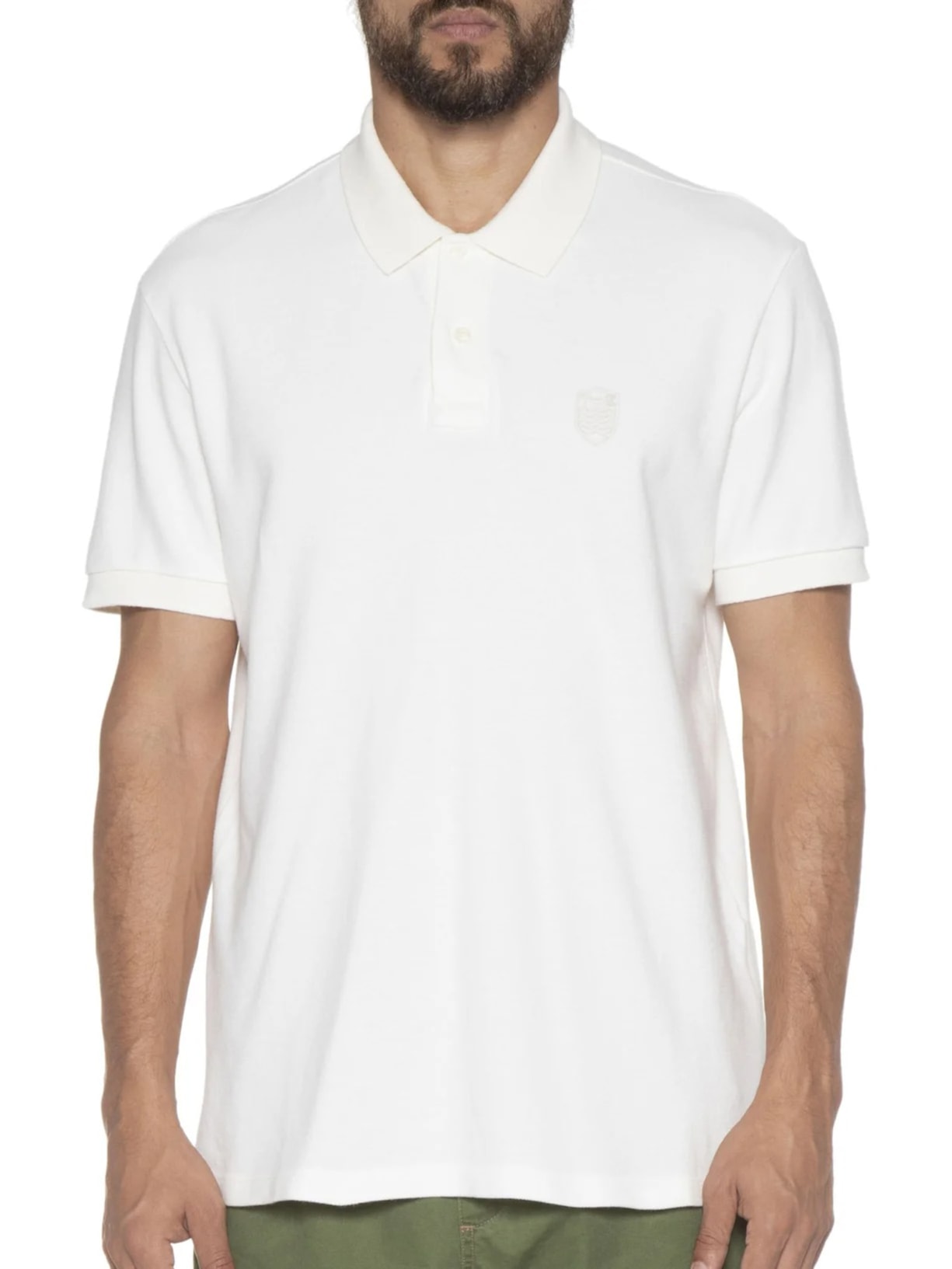 Polo Masculina Manga Curta Brasão Embossed Color Off White Osklen