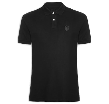 Pólo Masculina Manga Curta Brasão Embossed Color - Preto