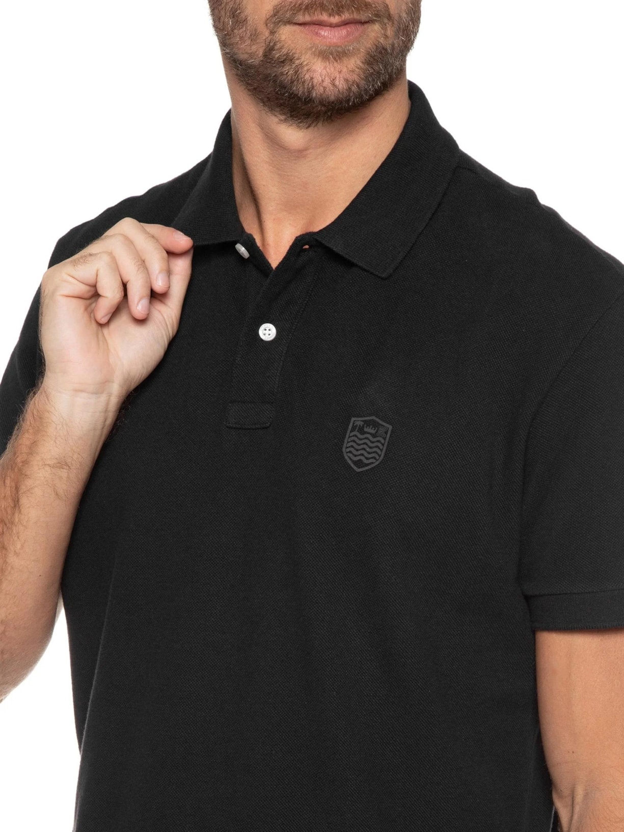 Pólo Masculina Manga Curta Brasão Embossed Color Preto Osklen
