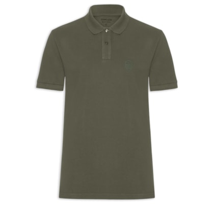 Polo Masculina Manga Curta Brasão Embossed Color - Verde