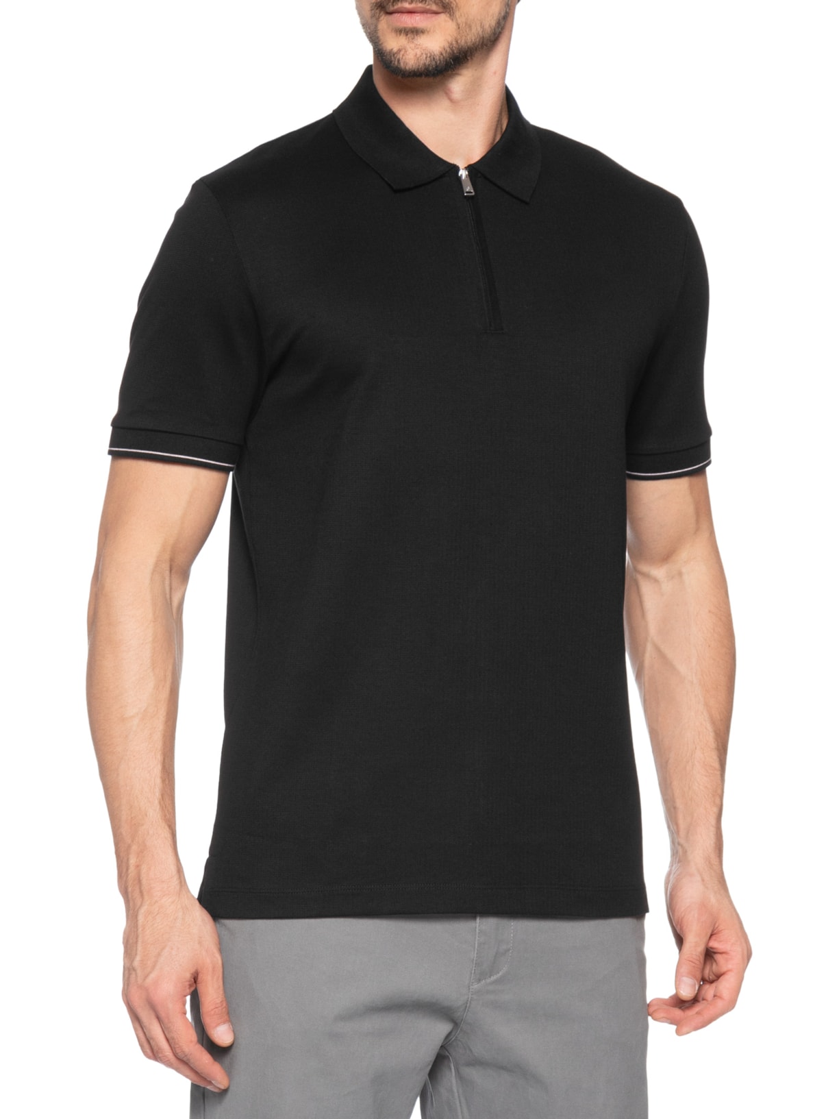 Polo Masculina Manga Curta C-Pei Preto Boss