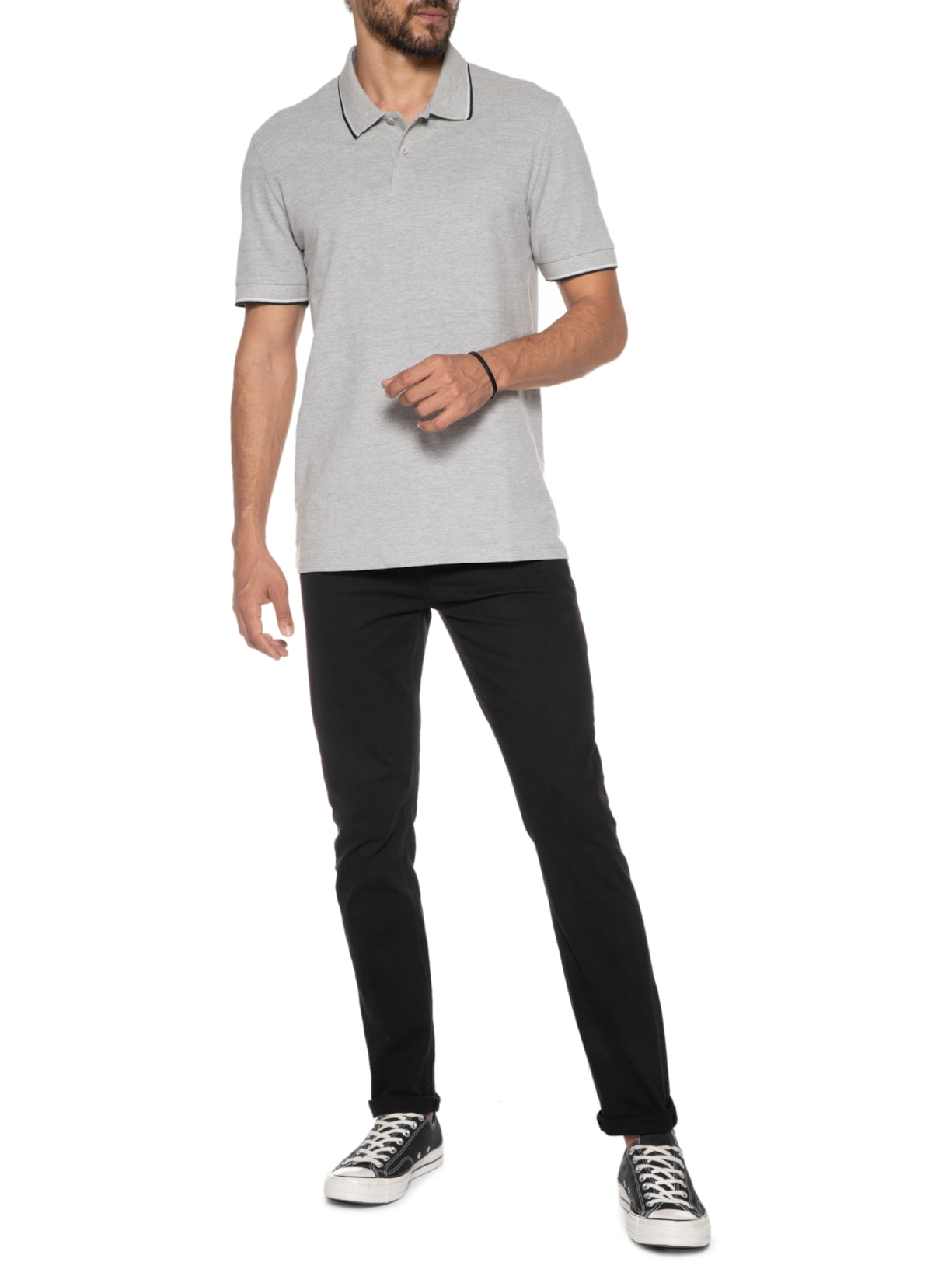 Polo Masculina Manga Curta Cinza Hering
