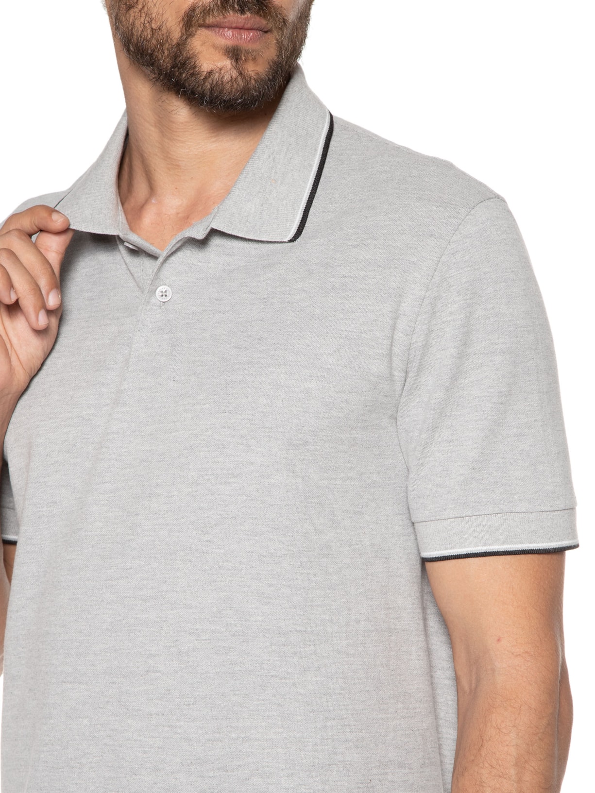 Polo Masculina Manga Curta Cinza Hering