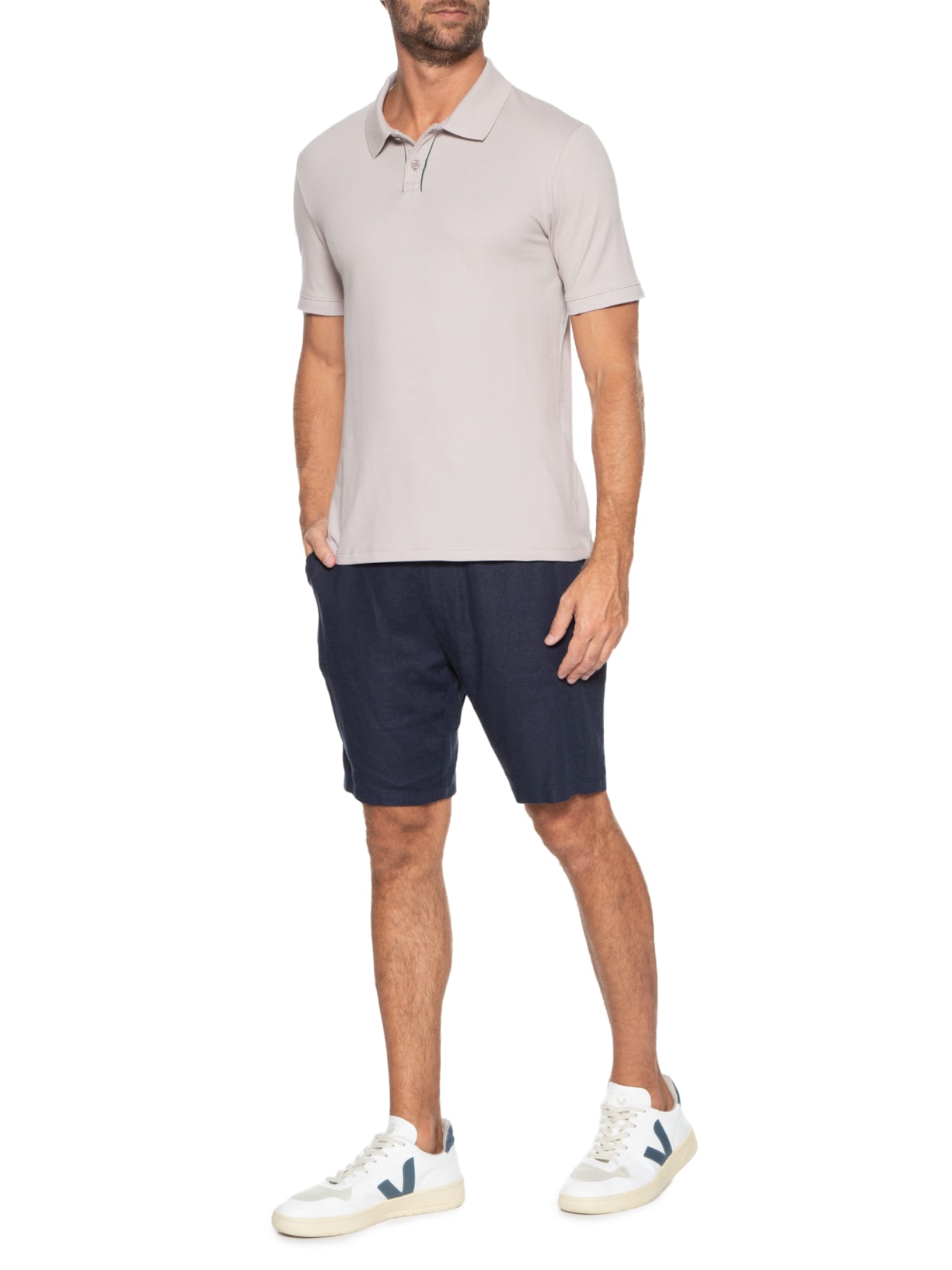 Polo Masculina Manga Curta Cinza Hering