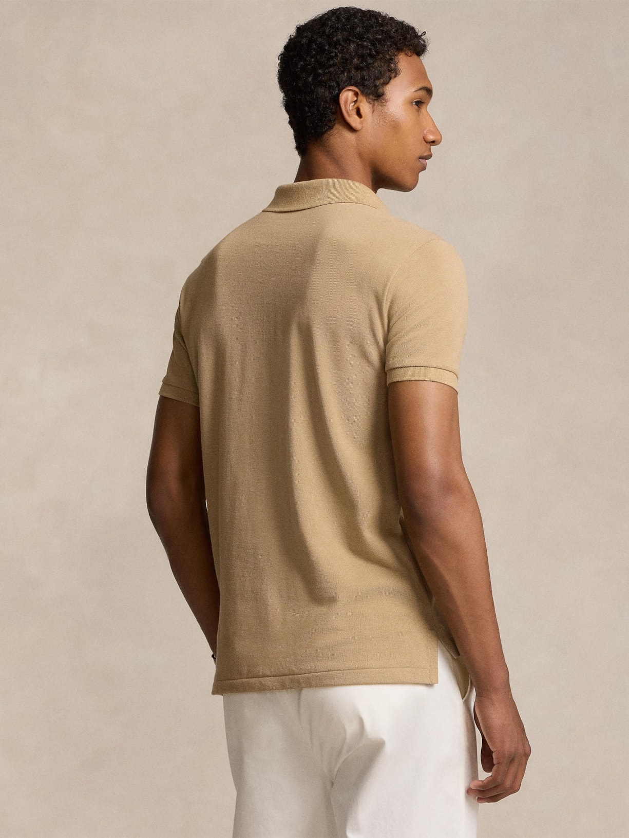 Polo Masculina Manga Curta Classic Logo Bordado Bege Polo Ralph Lauren